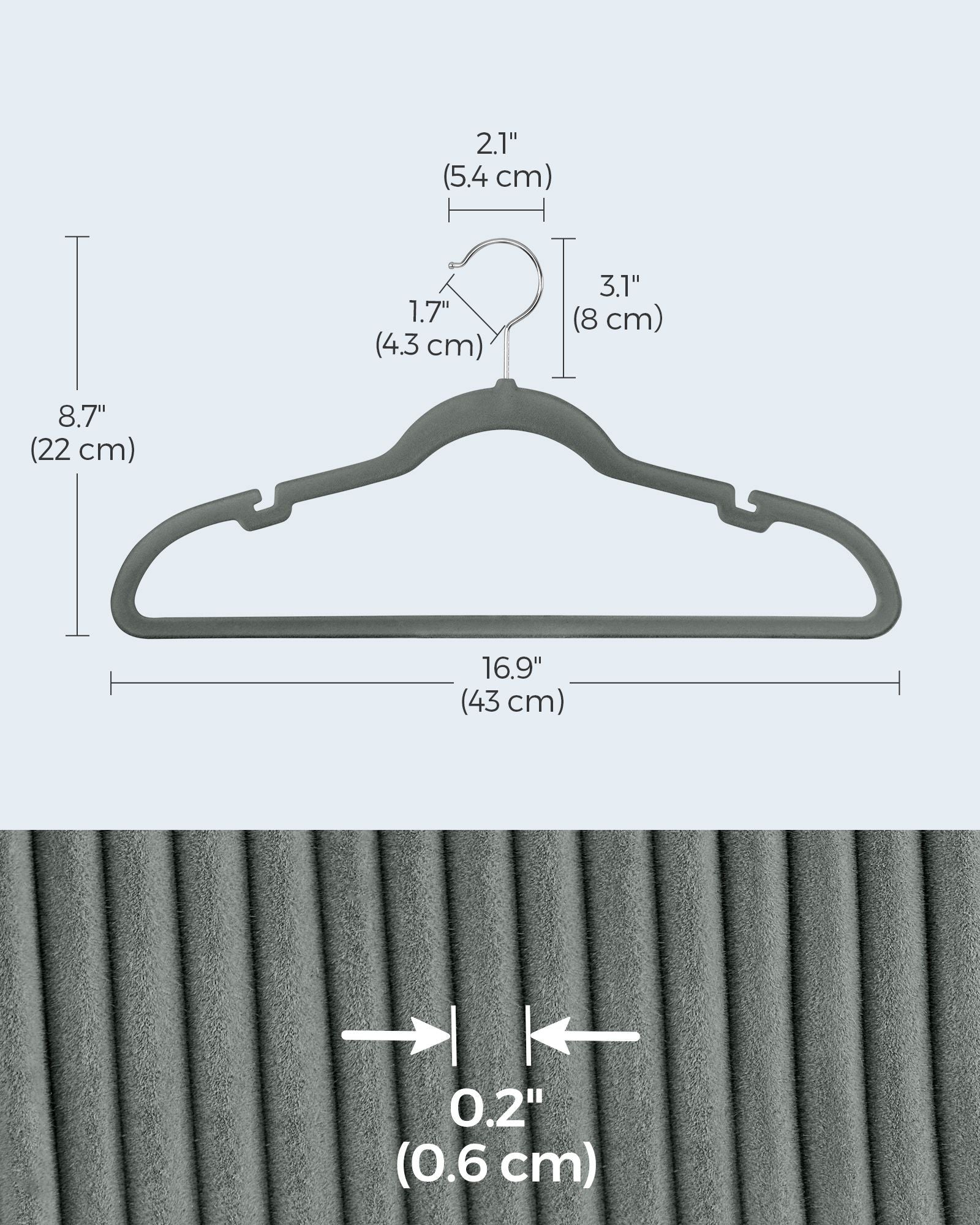 Velvet Coat Hangers - Velvet - Dove Gray - Non-Slip with Shoulder Notches and Trouser Bar