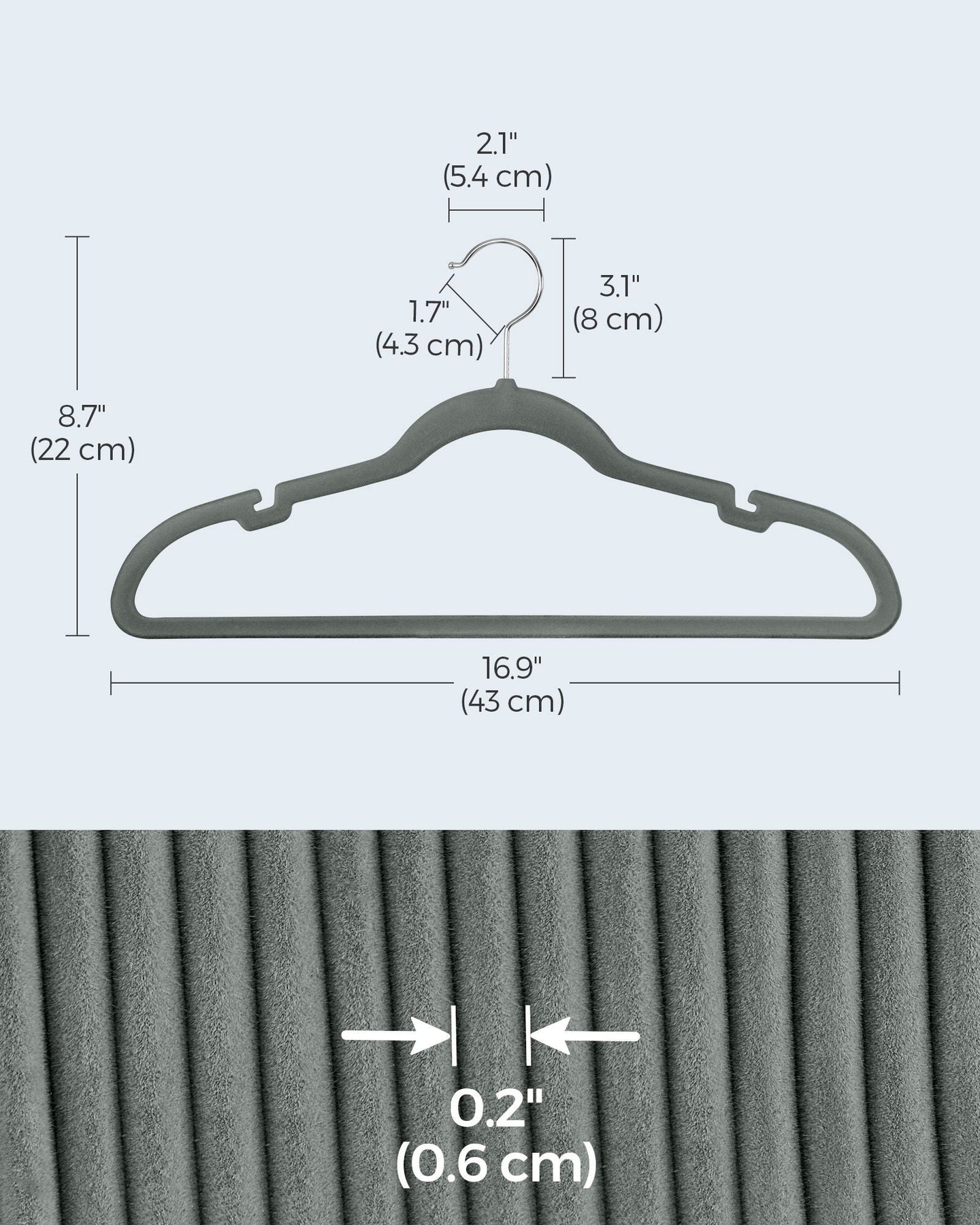 Velvet Coat Hangers - Velvet - Dove Gray - Non-Slip with Shoulder Notches and Trouser Bar