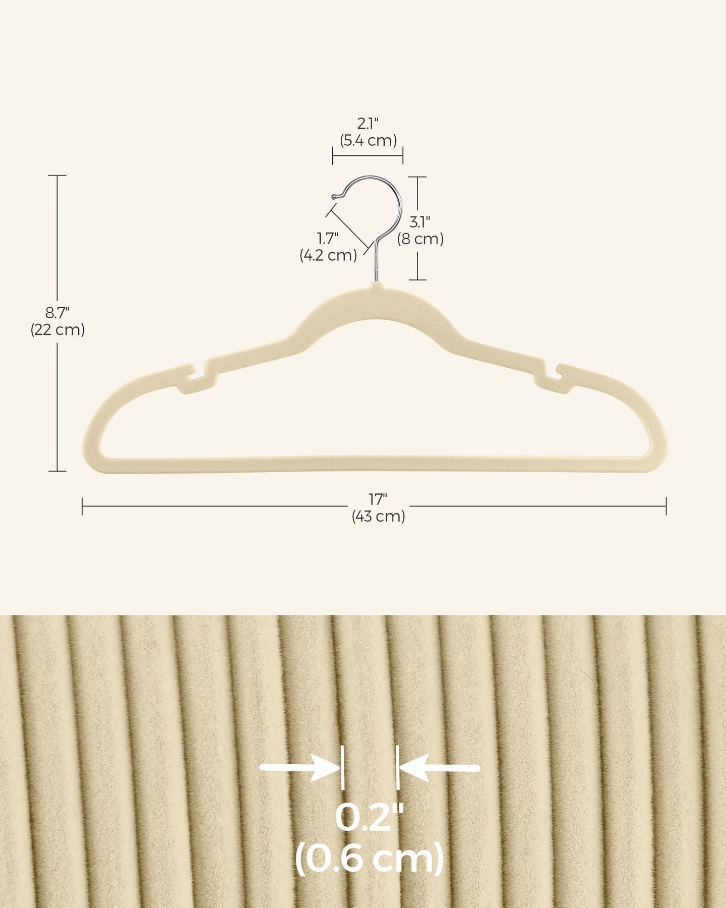 Velvet Hangers - 50-Pack - Sand Beige - Non-Slip Design with 360° Swivel Hook