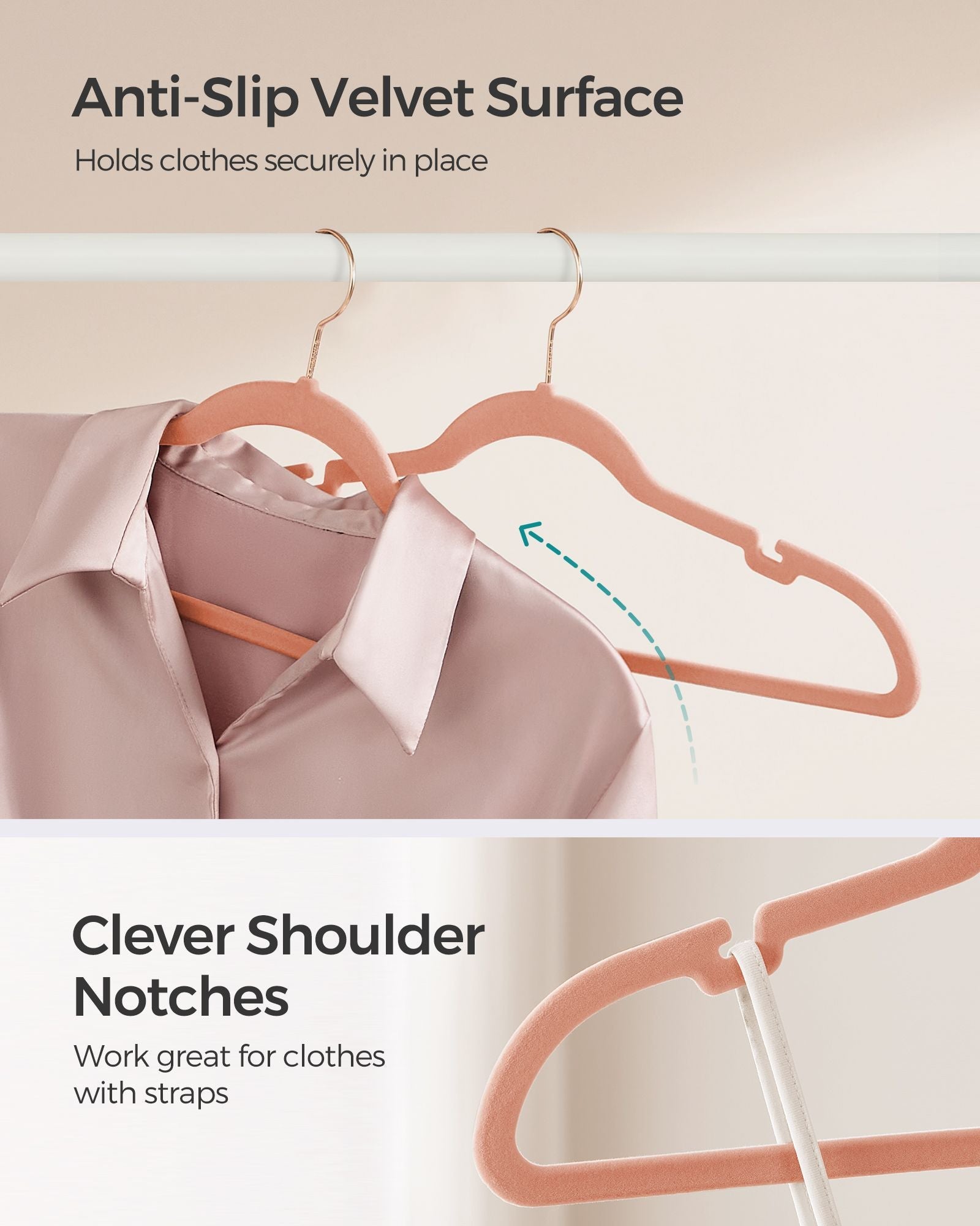 Clothes Hangers - Velvet - Black - Non-Slip with Shoulder Notches and Trouser Bar