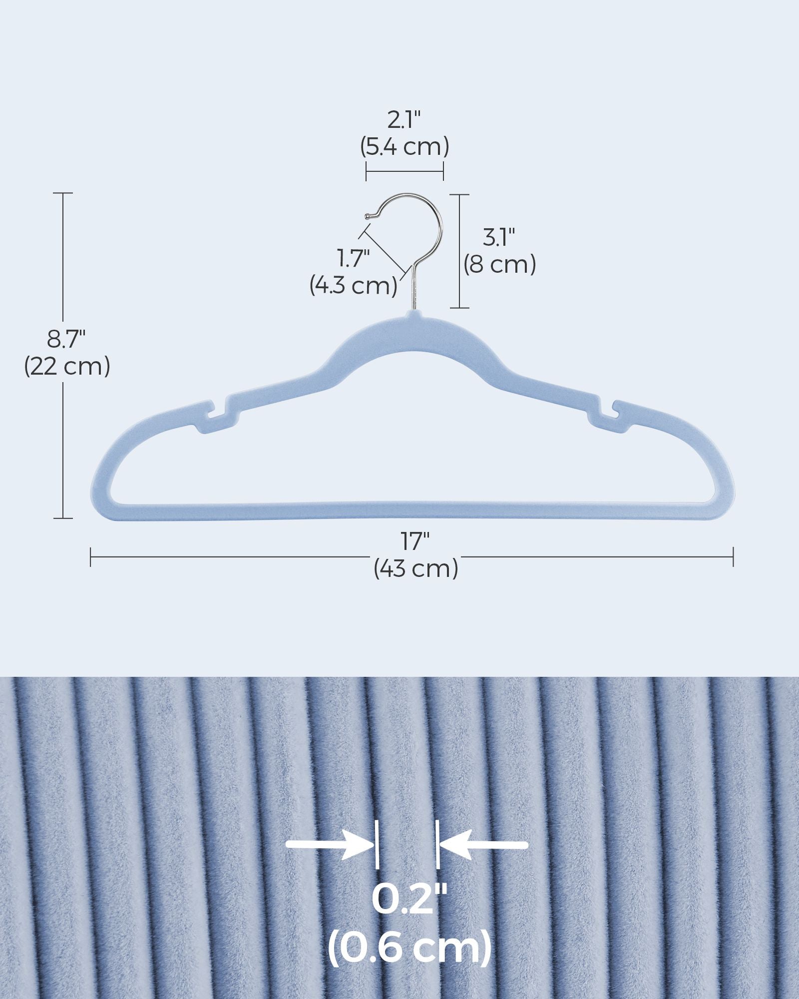 Velvet Hangers - 50-Pack - Pale Blue - Non-Slip Design with Shoulder Notches and Trouser Bar