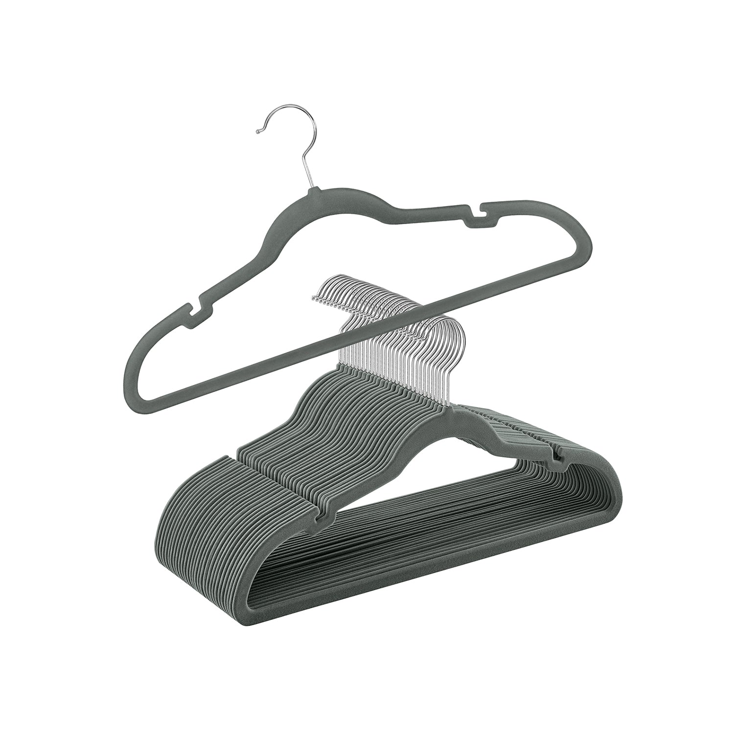 30-Pack Velvet Hangers - Velvet - Grey - Non-Slip with Shoulder Notches and Trouser Bar