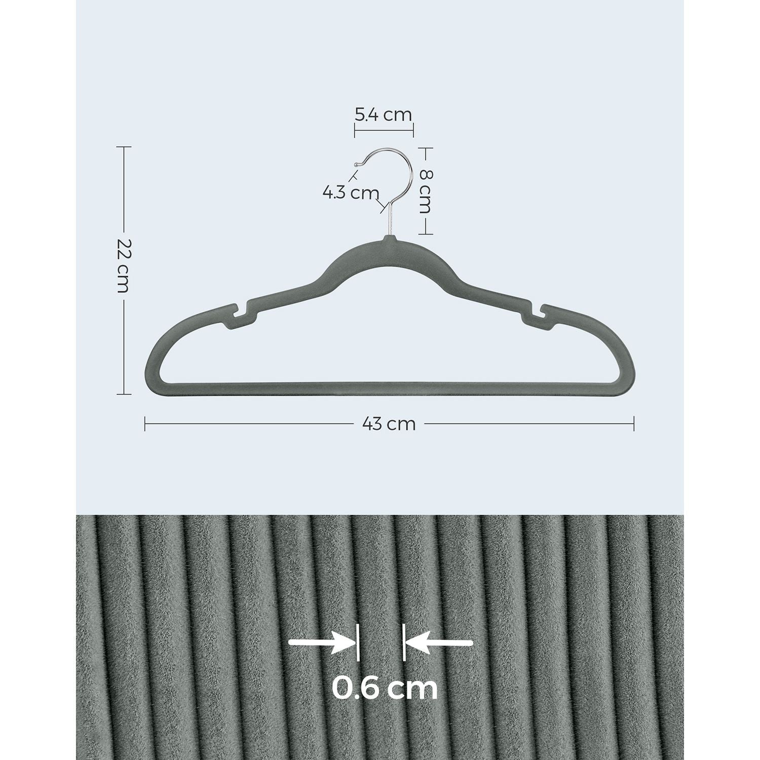 30-Pack Velvet Hangers - Velvet - Grey - Non-Slip with Shoulder Notches and Trouser Bar