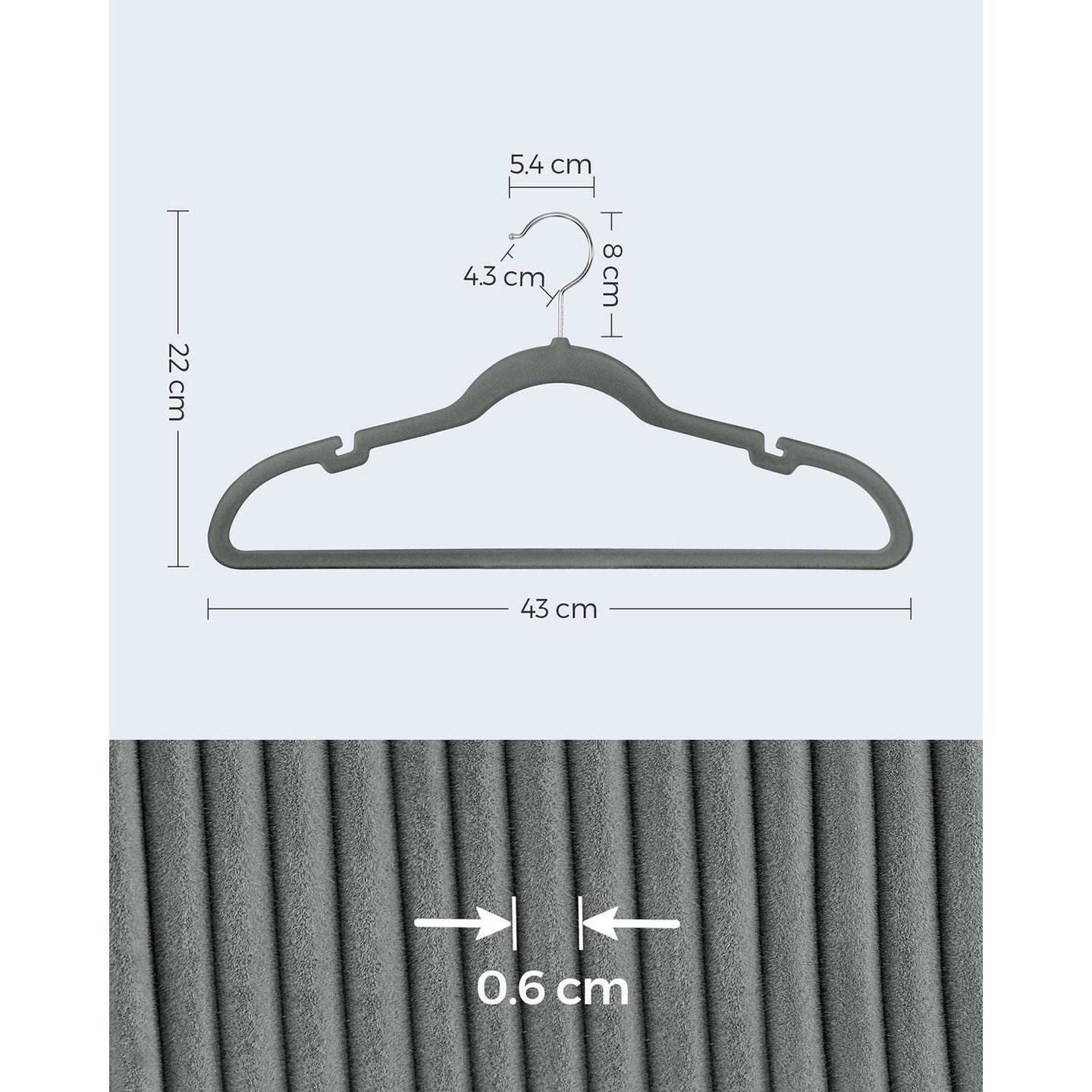 30-Pack Velvet Hangers - Velvet - Grey - Non-Slip with Shoulder Notches and Trouser Bar