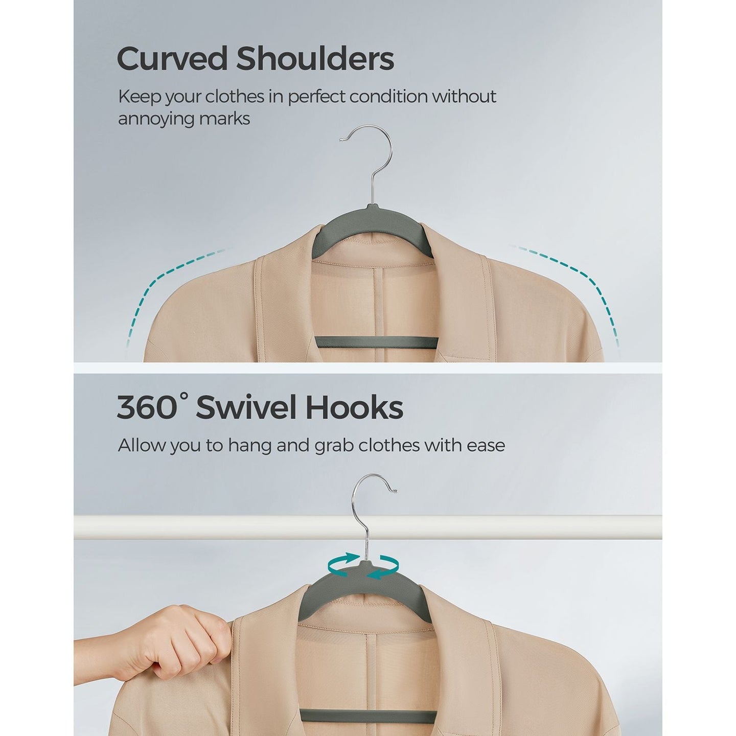 30-Pack Velvet Hangers - Velvet - Grey - Non-Slip with Shoulder Notches and Trouser Bar