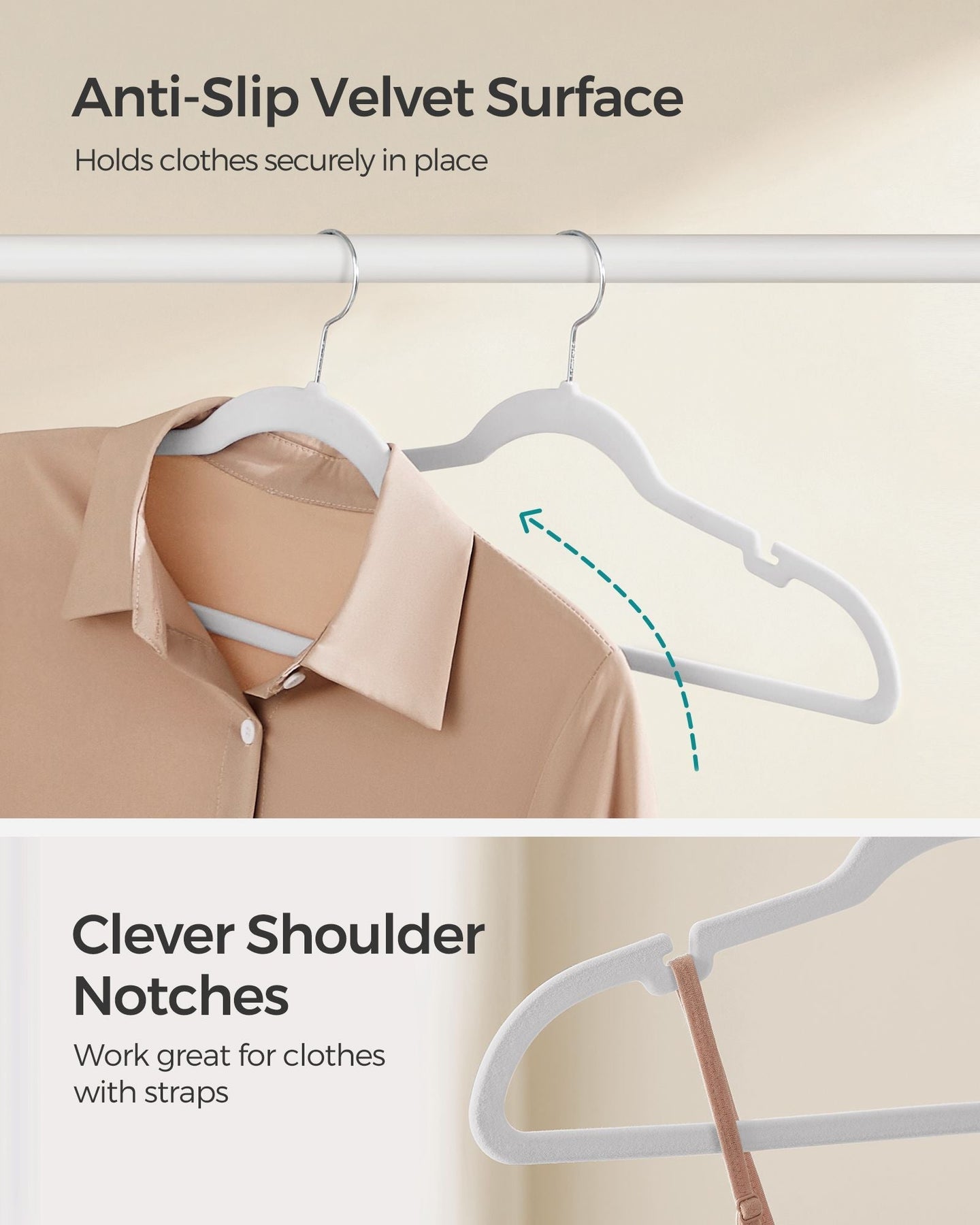 50-Pack Velvet Hangers - Classic White - Non-Slip Design with 360° Swivel Hook and Trouser Bar