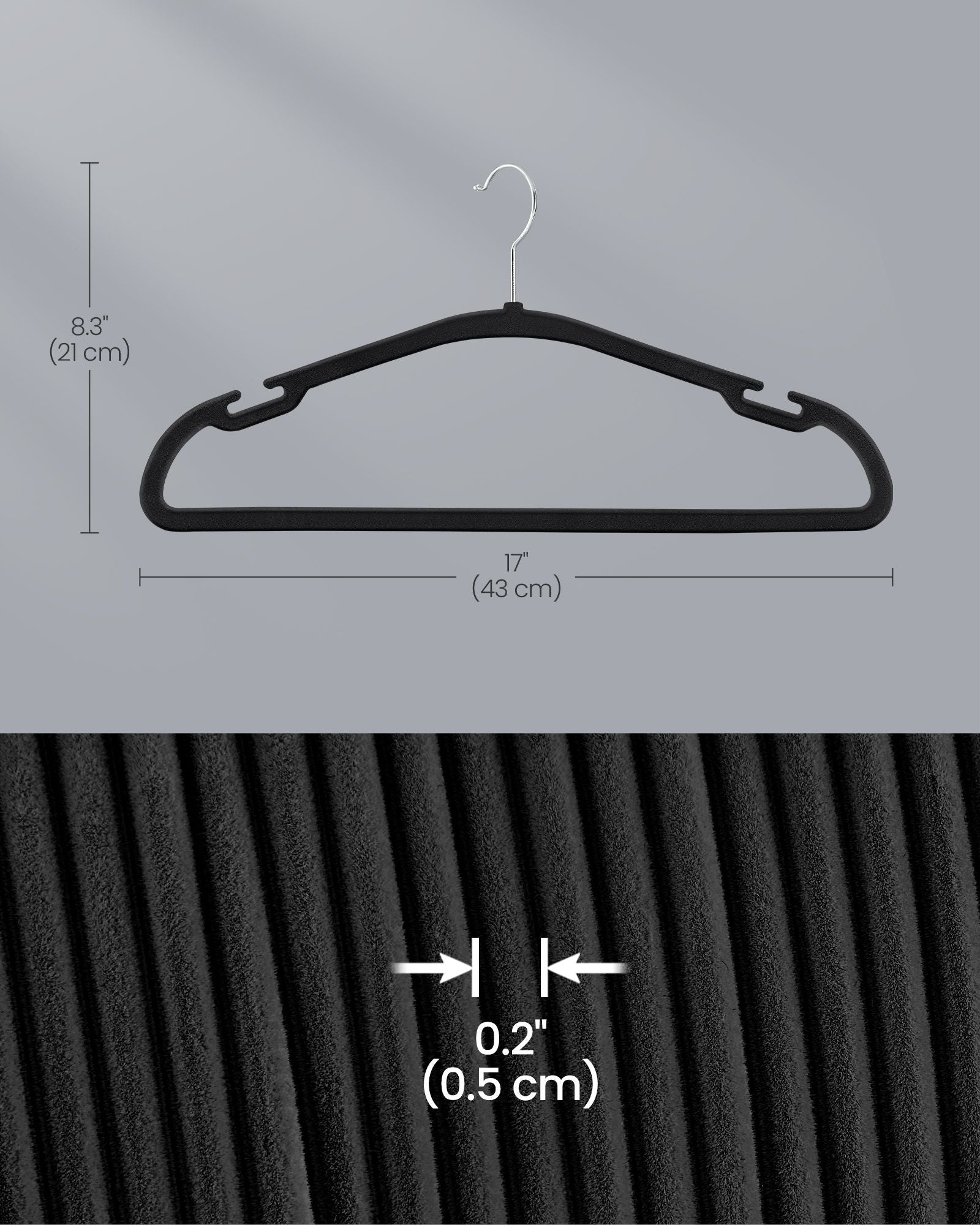 Set of 50 Velvet Hangers - Velvet - Ink Black - Non-Slip with Rose Gold Swivel Hook