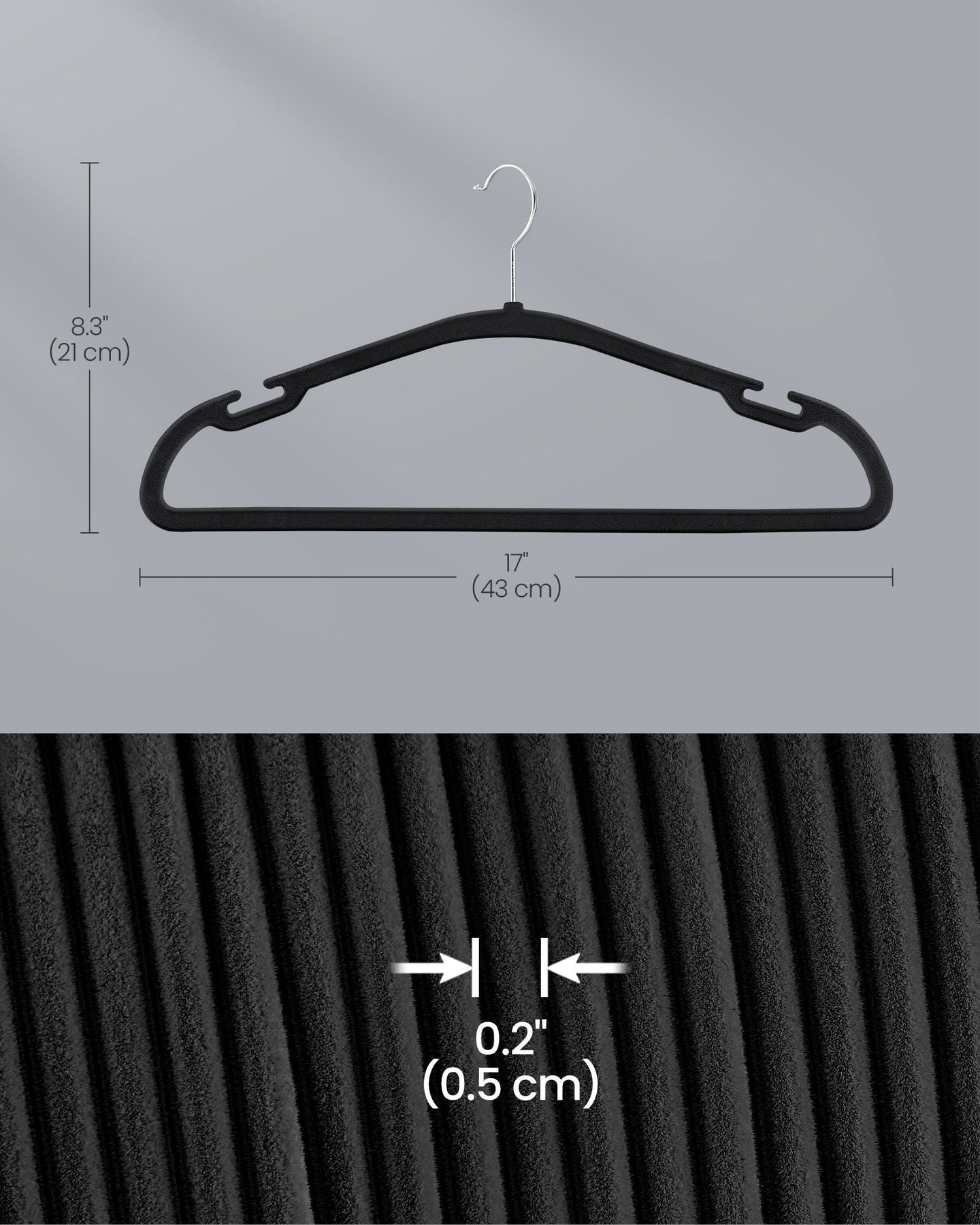 Set of 50 Velvet Hangers - Velvet - Ink Black - Non-Slip with Rose Gold Swivel Hook