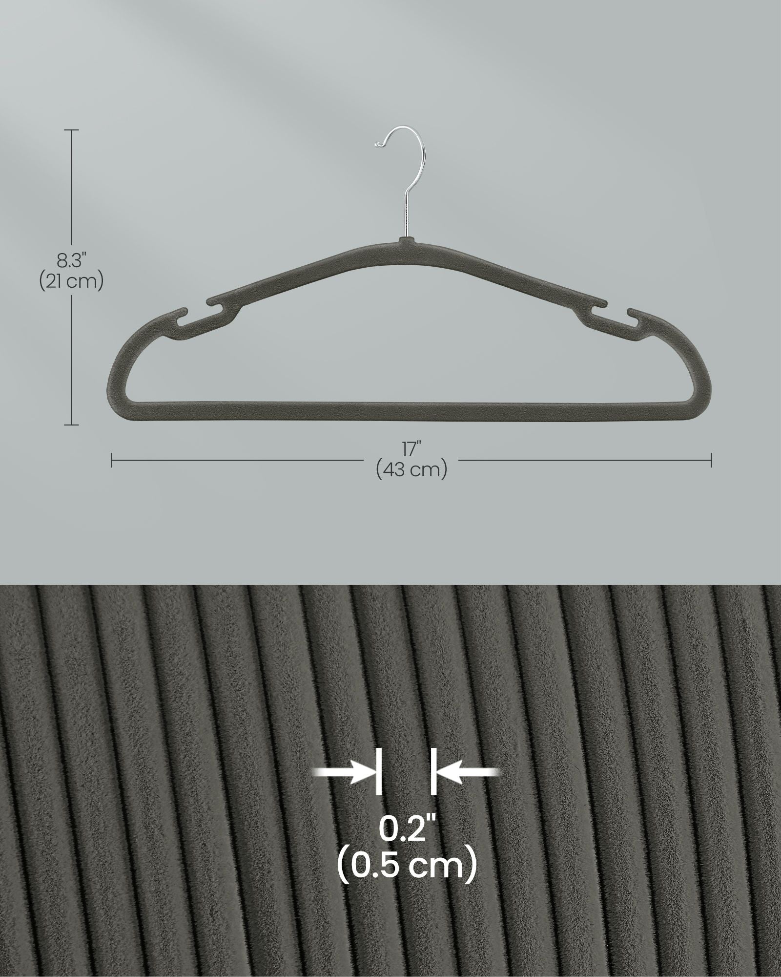 Set of 50 Velvet Hangers - Velvet - Slate Grey - Non-Slip with Rose Gold Swivel Hook