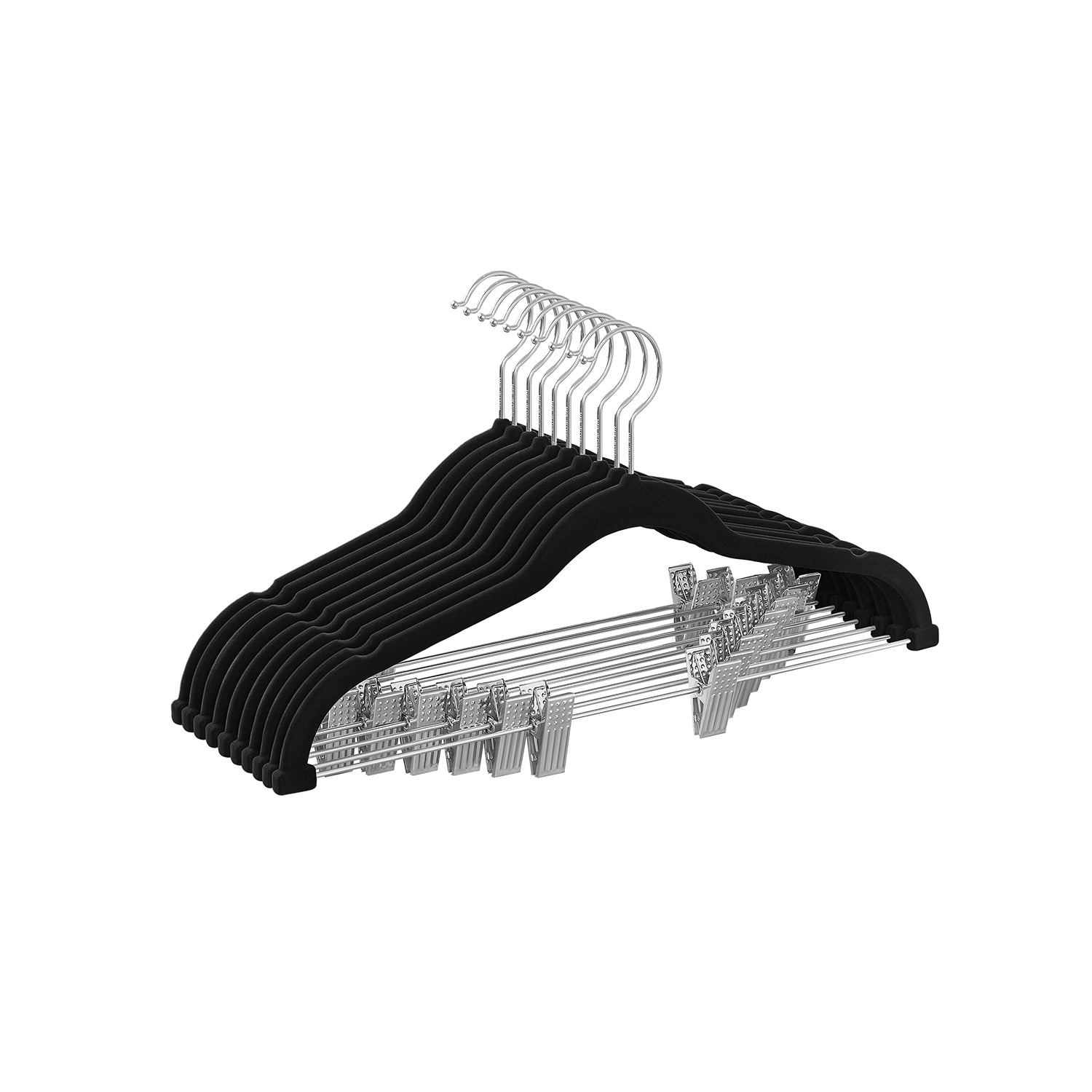 Set of 10 Velvet Hangers - Velvet - Black - Adjustable Clips