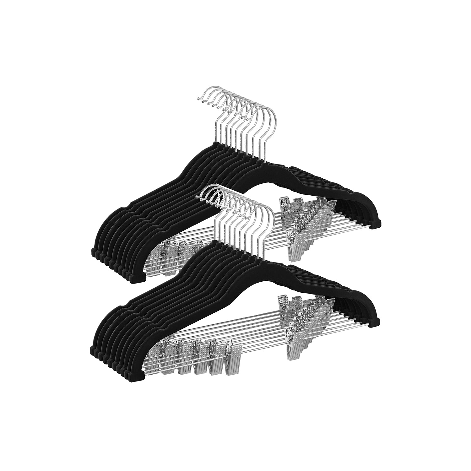 Set of 20 Velvet Hangers - Velvet - Black - Adjustable Clips