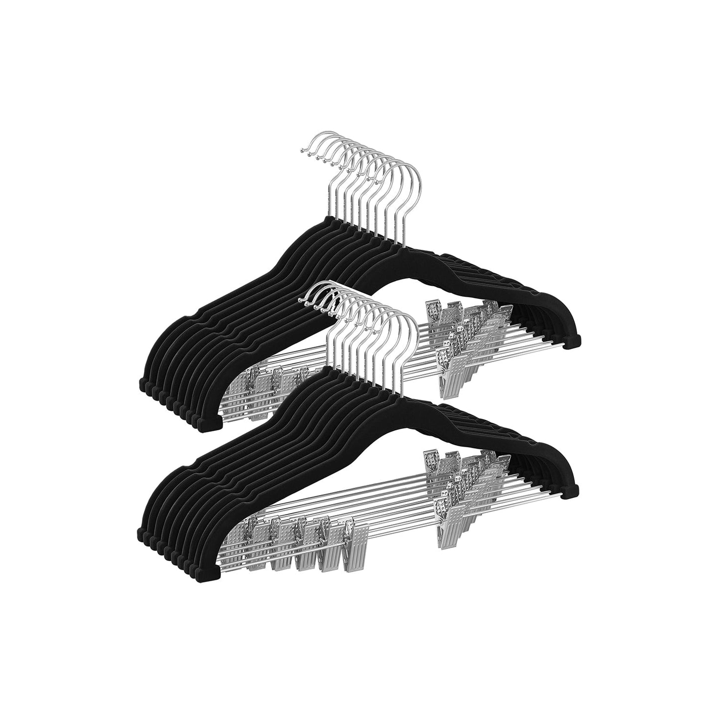 Set of 20 Velvet Hangers - Velvet - Black - Adjustable Clips