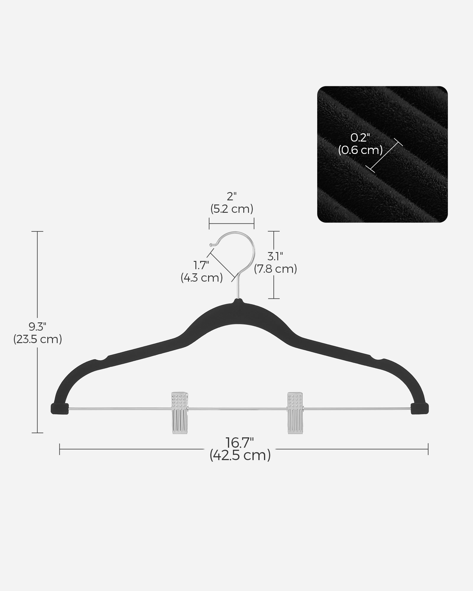 Set of 10 Velvet Hangers - Velvet - Black - Adjustable Clips