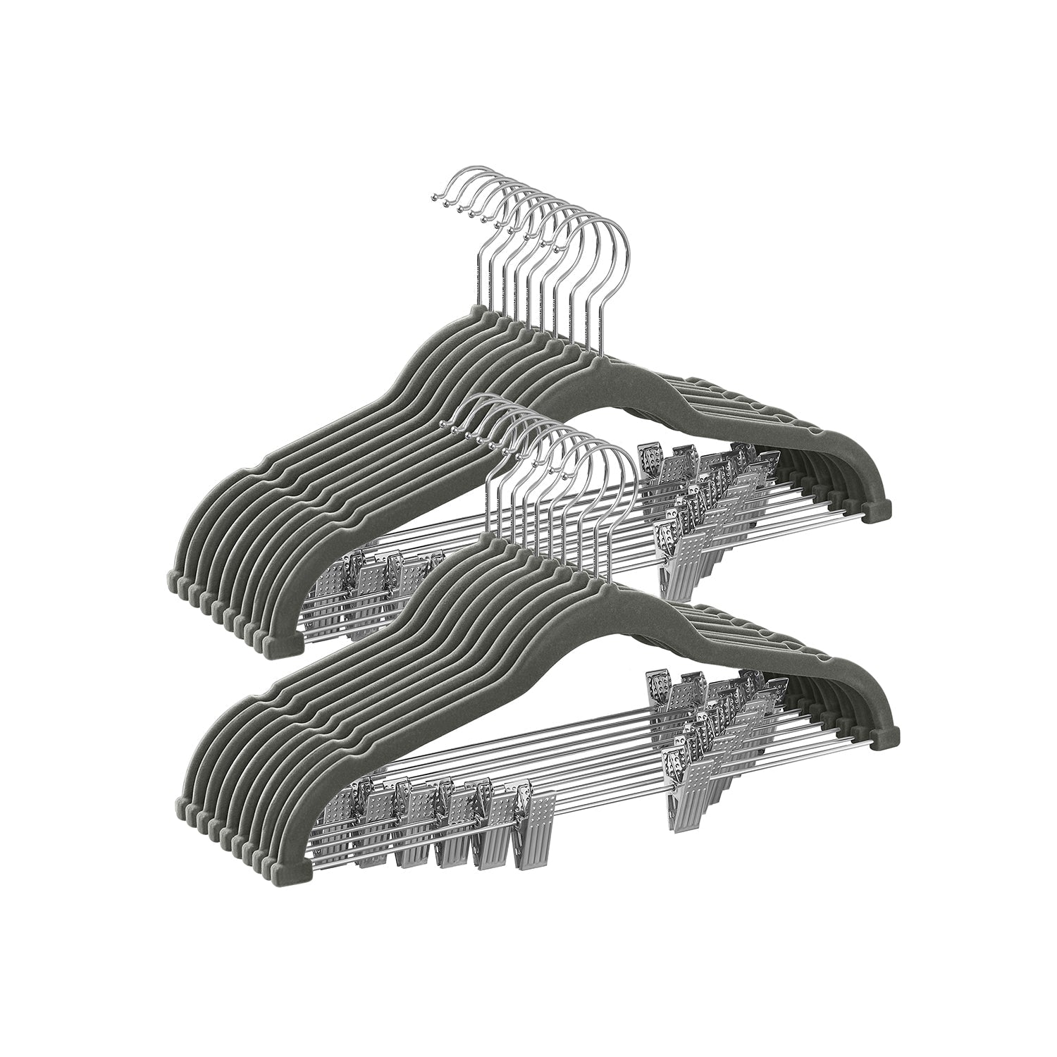 20-Pack Trouser Hangers - ABS Plastic and Nylon Velvet - Grey