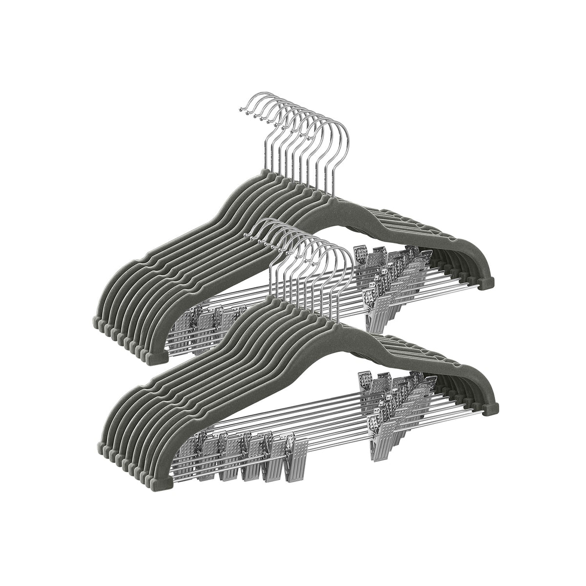 20-Pack Trouser Hangers - ABS Plastic and Nylon Velvet - Grey