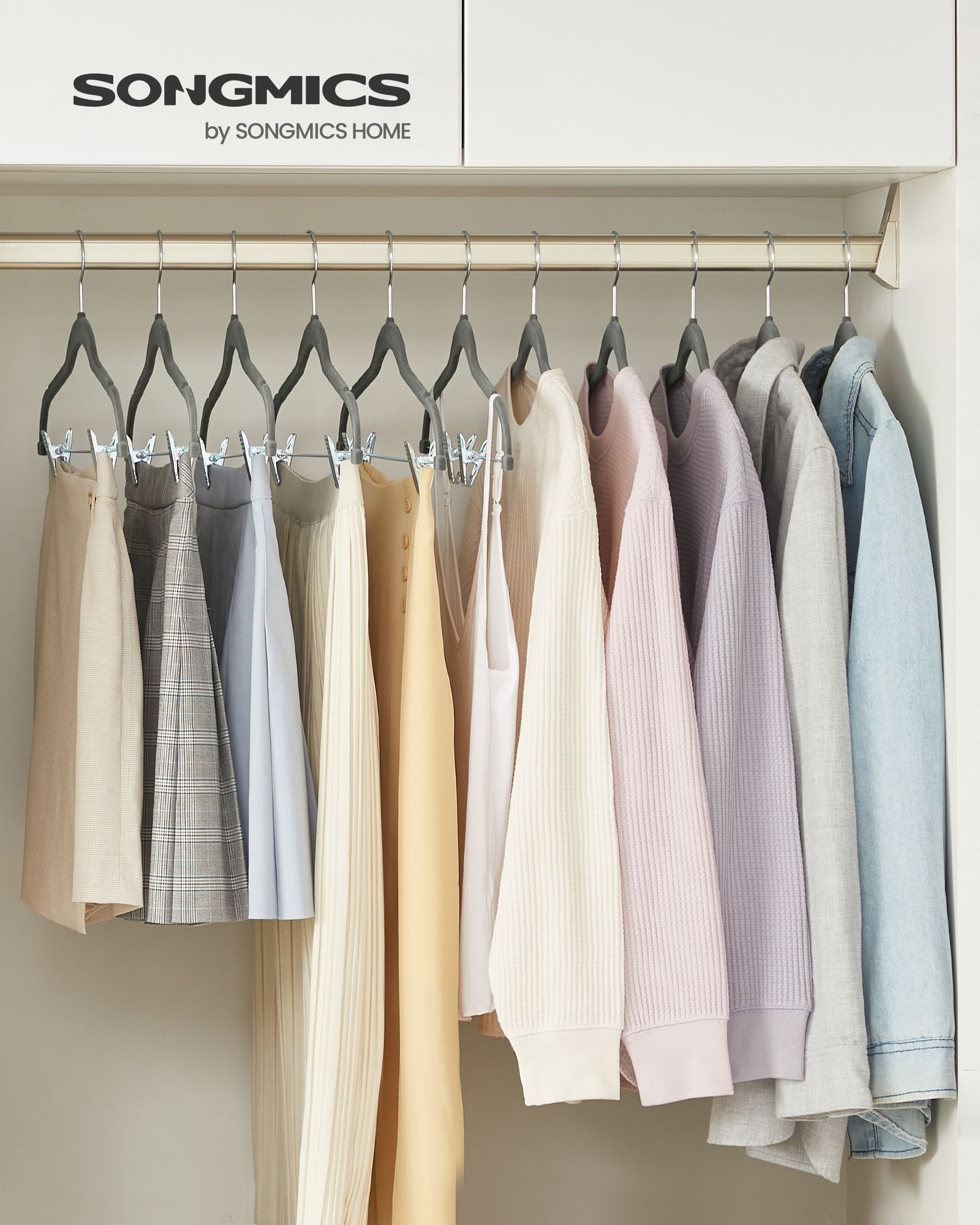 20-Pack Trouser Hangers - ABS Plastic and Nylon Velvet - Grey