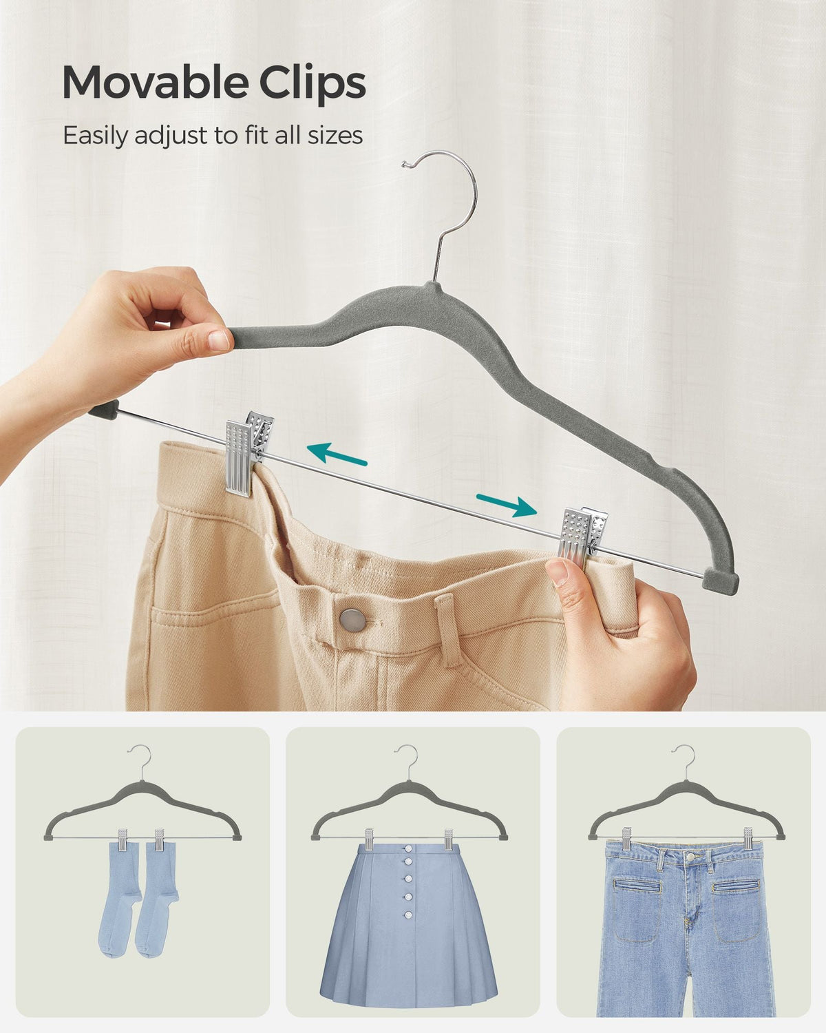 Trouser Hangers - ABS Plastic and Nylon Velvet - Grey