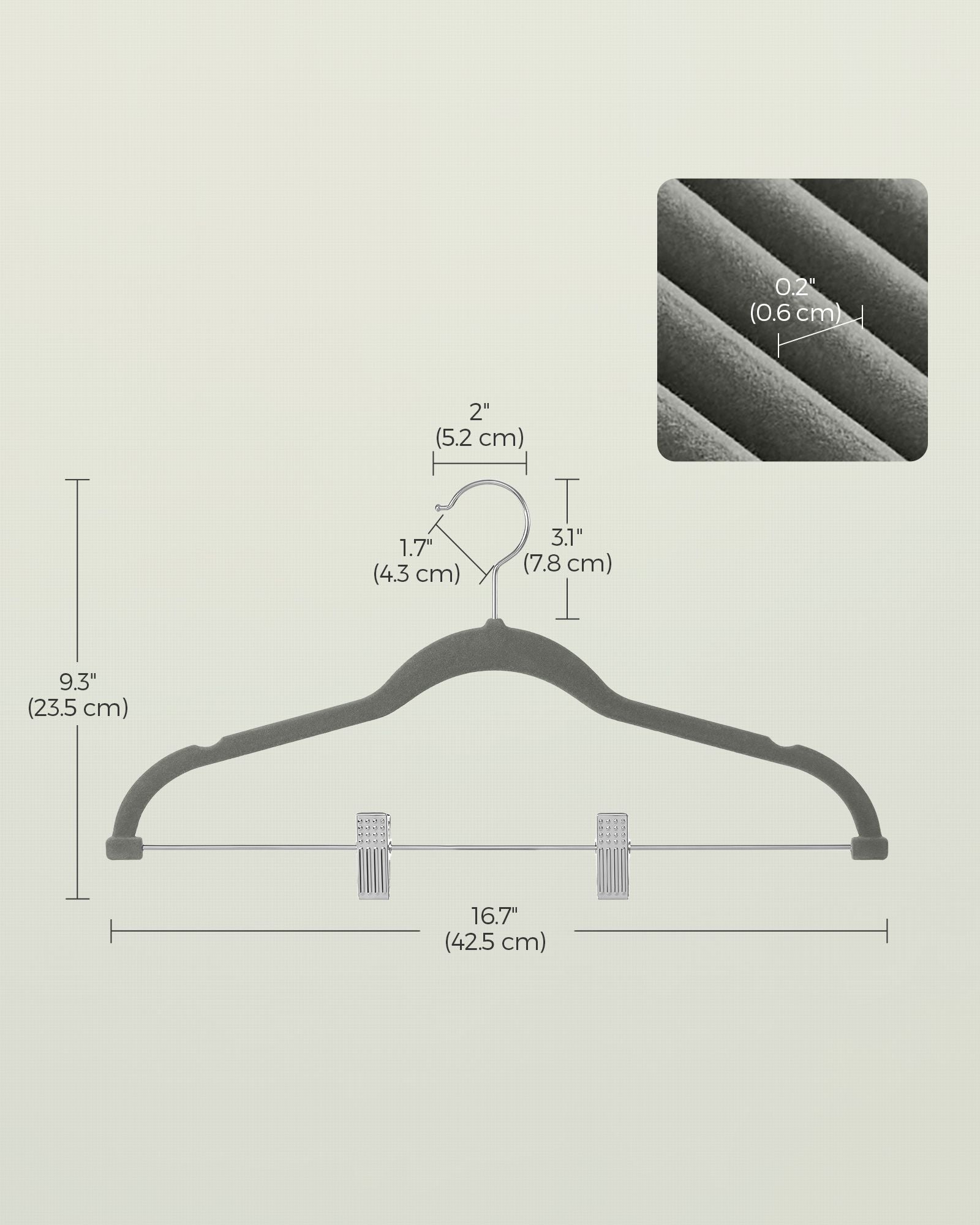Trouser Hangers - ABS Plastic and Nylon Velvet - Grey
