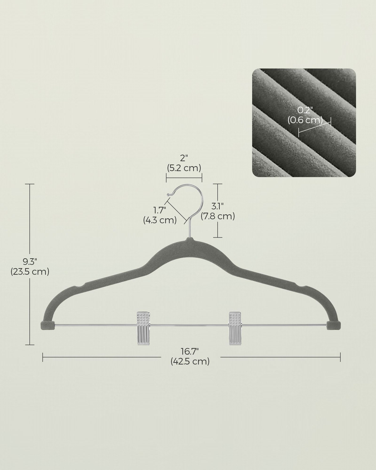 Trouser Hangers - ABS Plastic and Nylon Velvet - Grey