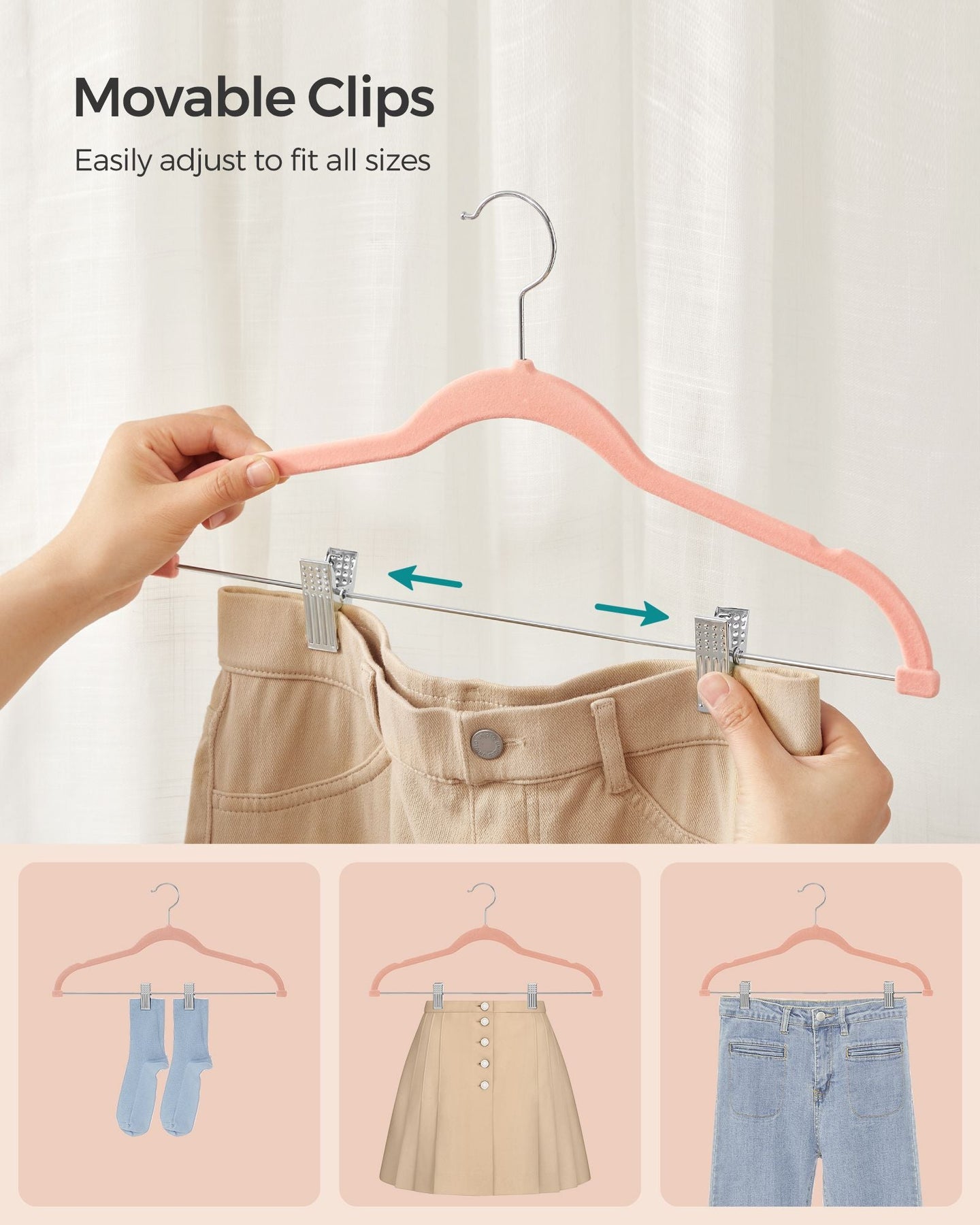 Set of 10 Velvet Hangers - Velvet - Pink - Adjustable Clips