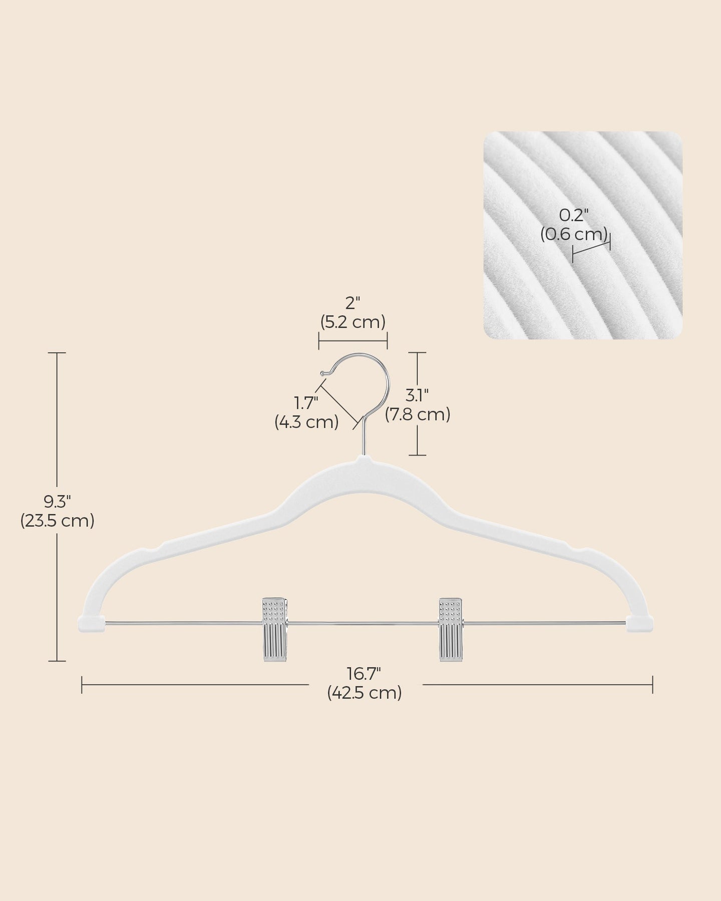 Set of 10 Velvet Hangers - Velvet - White - Adjustable Clips