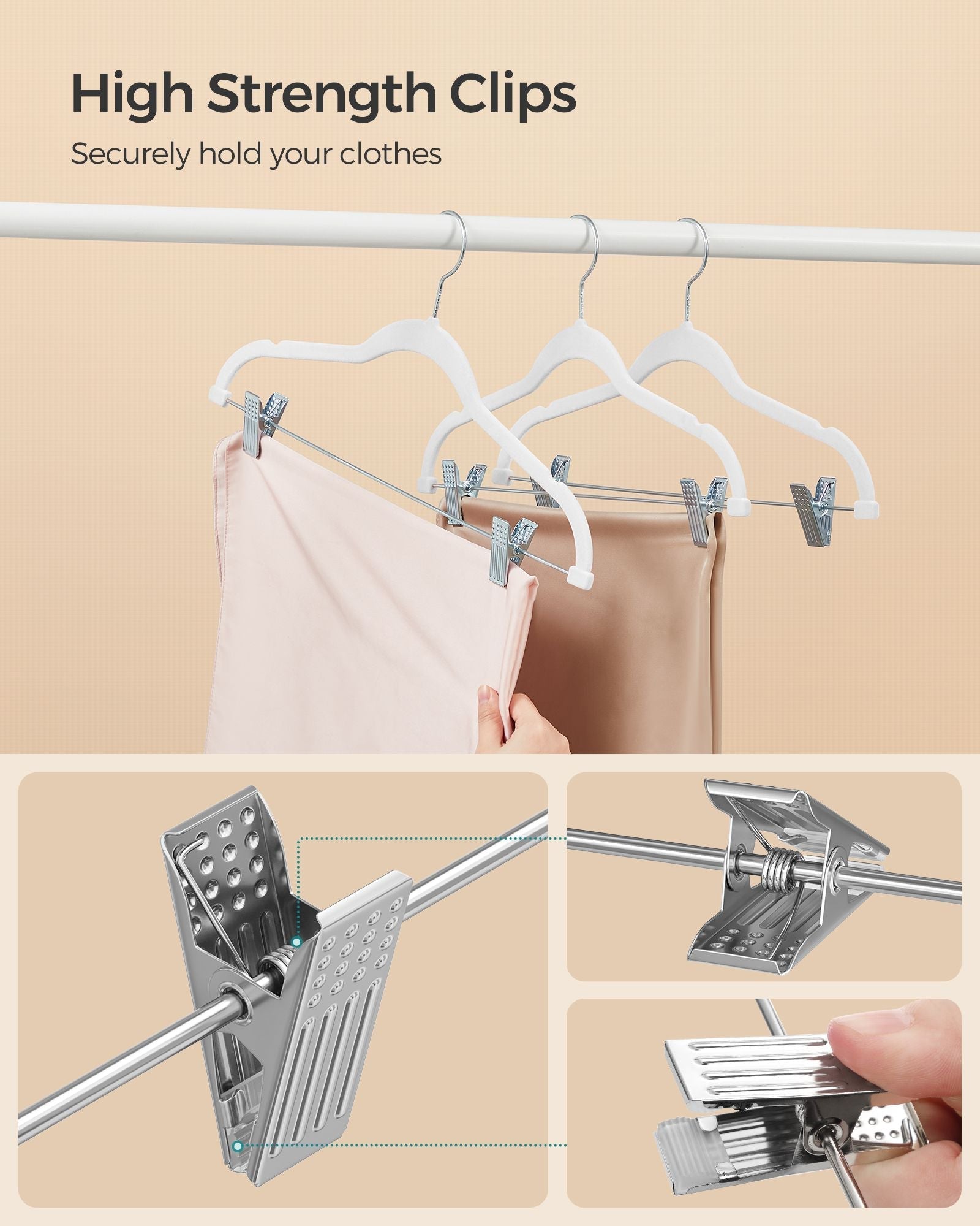 Set of 10 Velvet Hangers - Velvet - White - Adjustable Clips