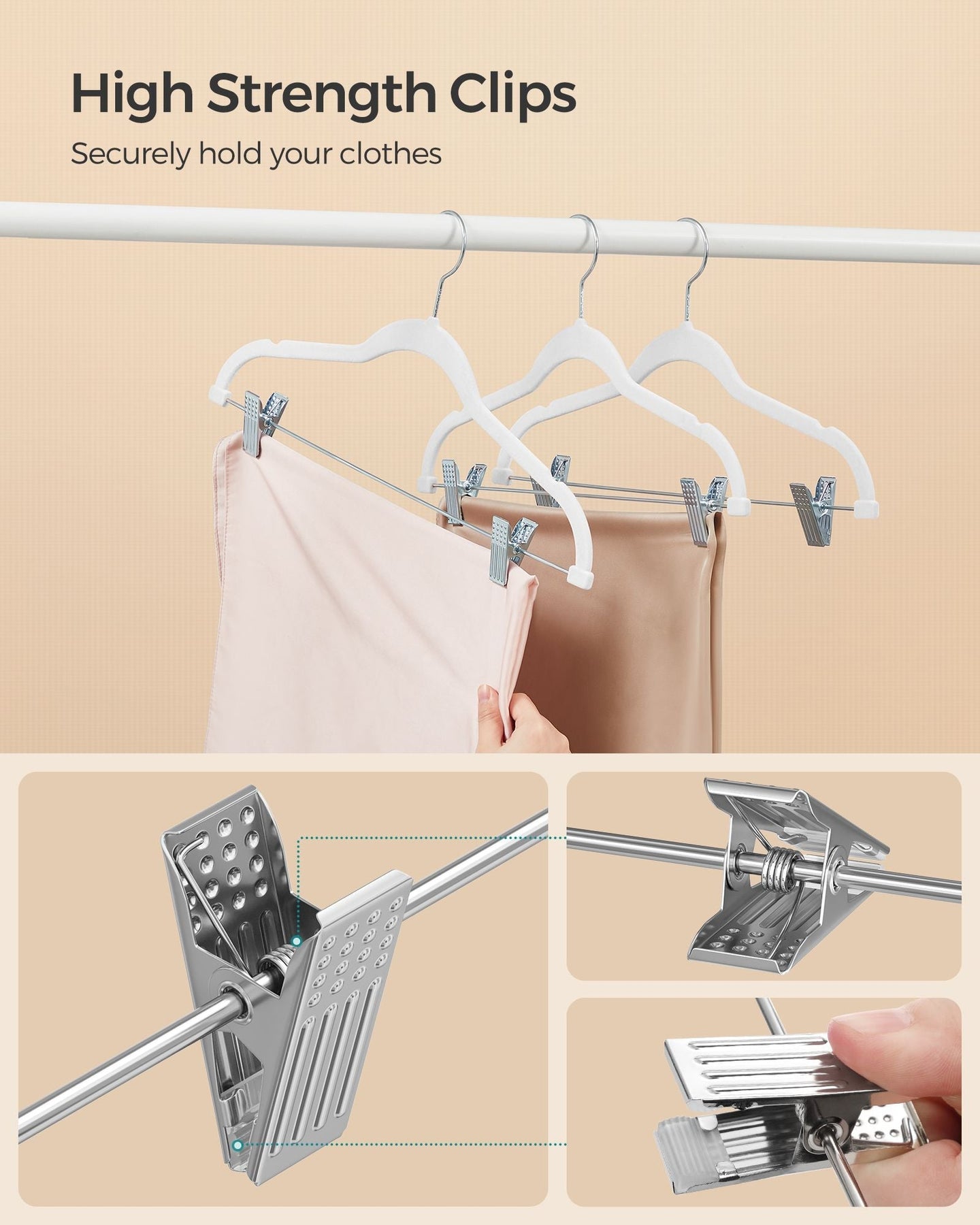Set of 10 Velvet Hangers - Velvet - White - Adjustable Clips