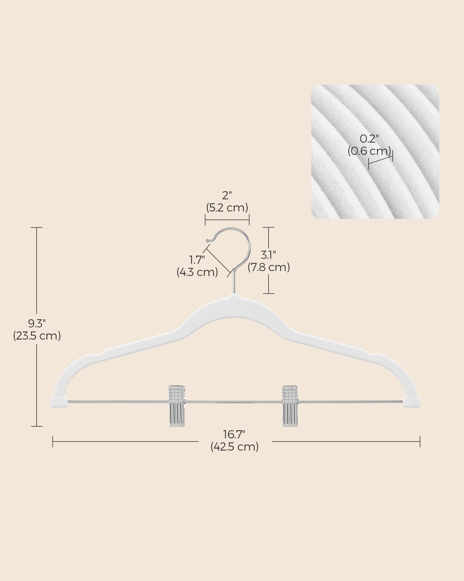 Set of 20 Velvet Hangers - Velvet - White - Adjustable Clips and Non-slip Design