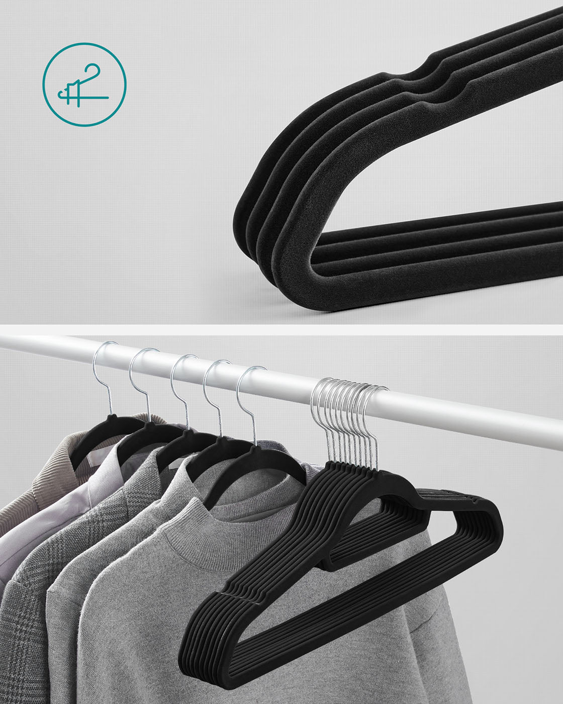 Velvet Hangers - Velvet - Black - Ultra Thin Non-Slip Design with 360 Degree Swivel Hook