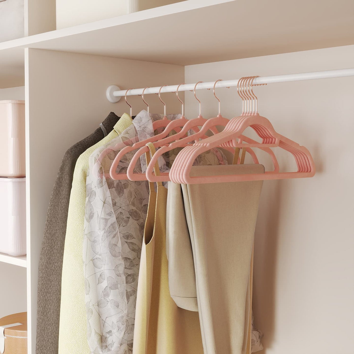 Velvet Hangers - Velvet - Coral Pink - Set of 50 with Rose Gold Swivel Hook