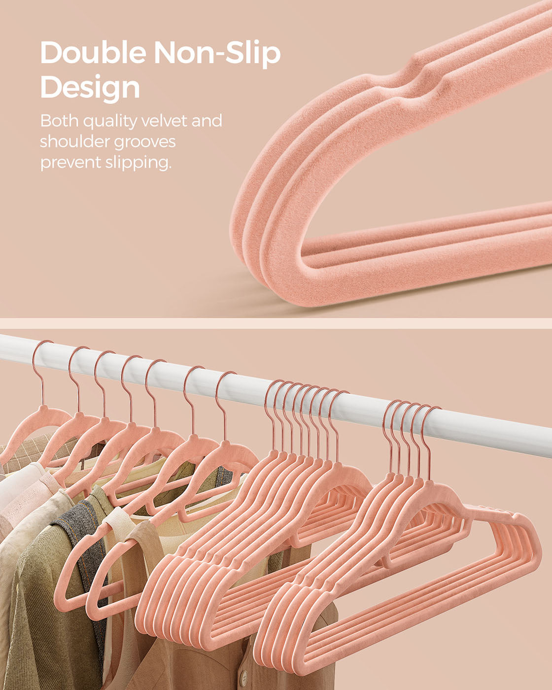 Clothes Hangers - Velvet - Black - Non-Slip Design with Rose Gold Swivel Hook