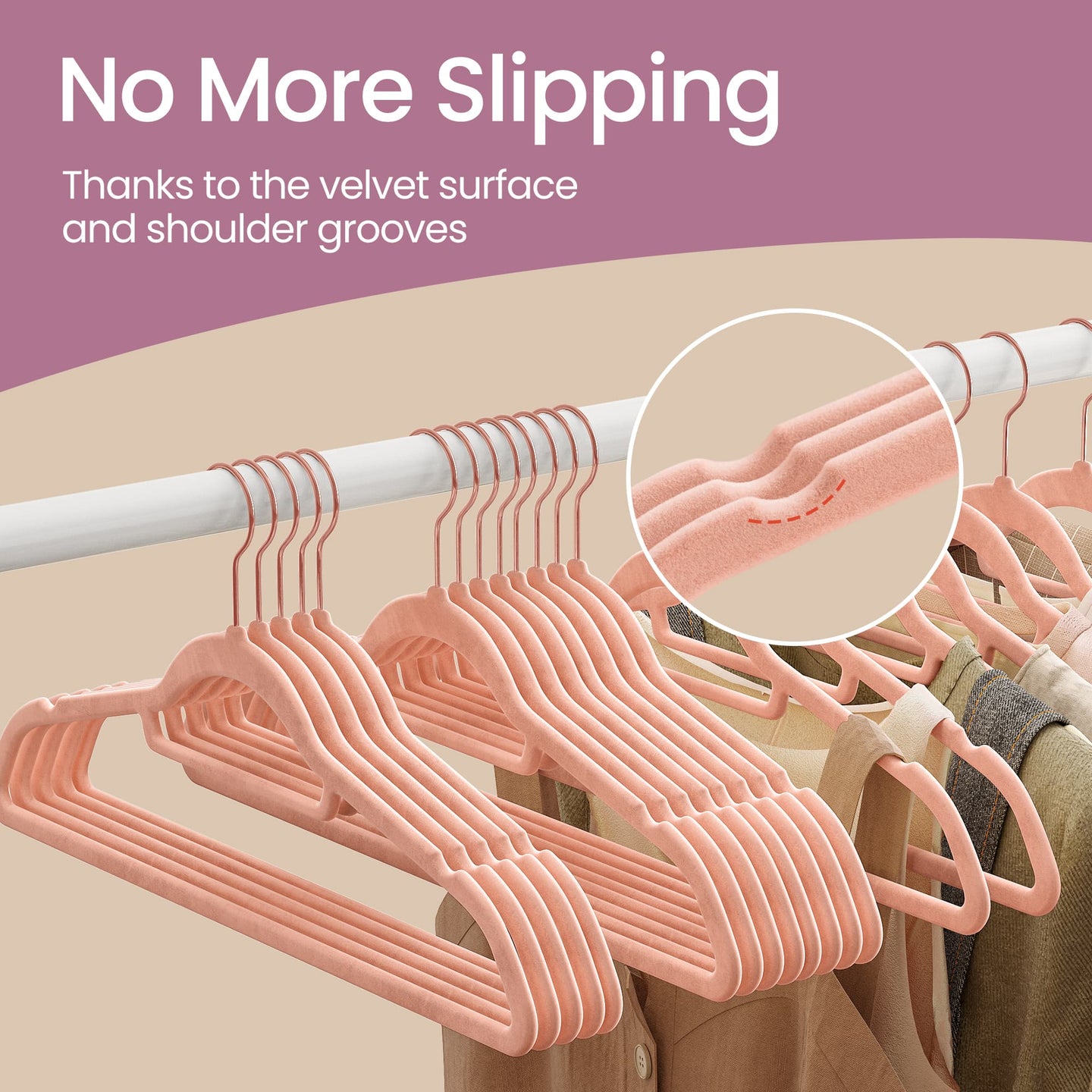 Velvet Hangers - Velvet - Coral Pink - Set of 50 with Rose Gold Swivel Hook