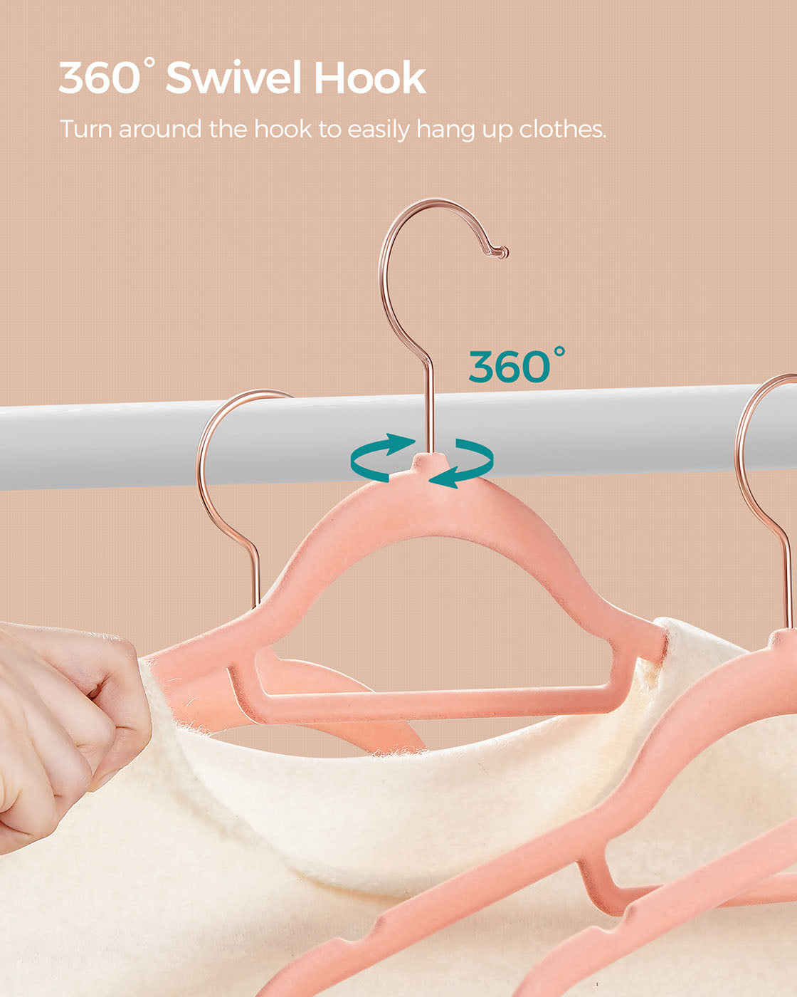 Clothes Hangers - Velvet - Black - Non-Slip Design with Rose Gold Swivel Hook
