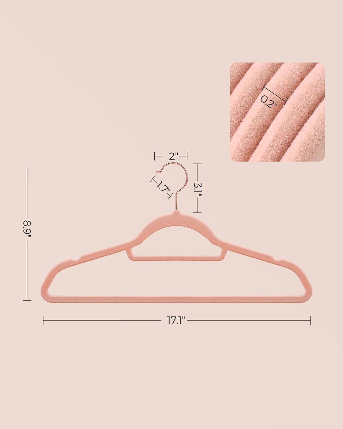 Clothes Hangers - Velvet - Black - Non-Slip Design with Rose Gold Swivel Hook