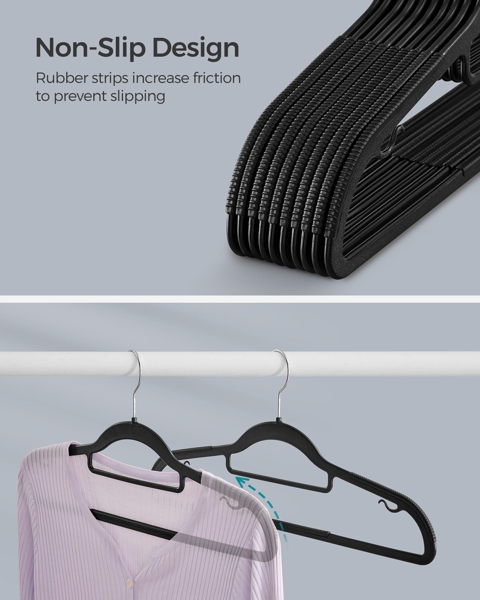 Pack of 30 Heavy Duty Plastic Hangers - Black - Non-Slip Design