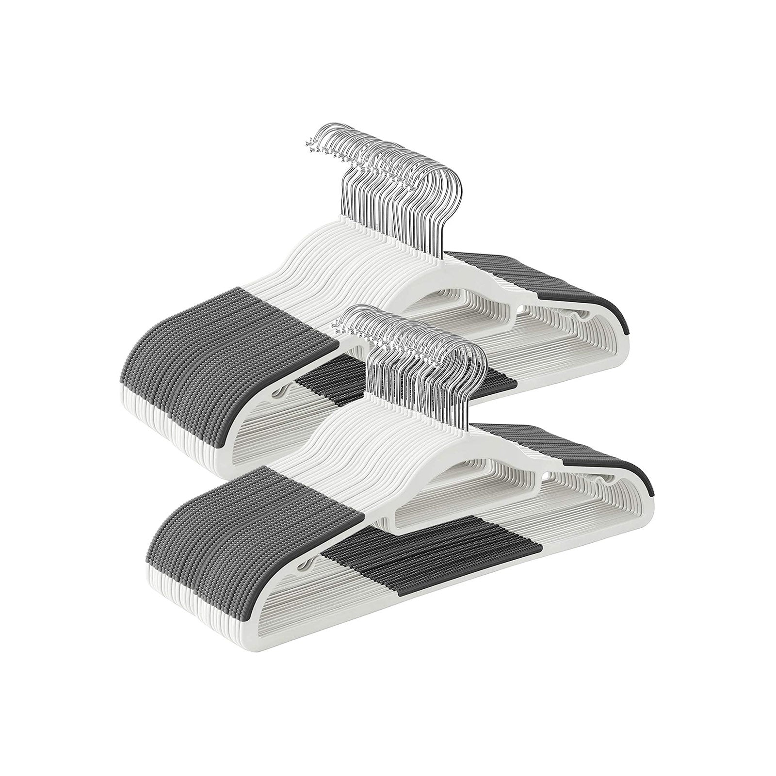 Pack of 50 Heavy Duty Plastic Coat Hangers - White and Dark Grey - Non-Slip Design with 360° Swivel Hook