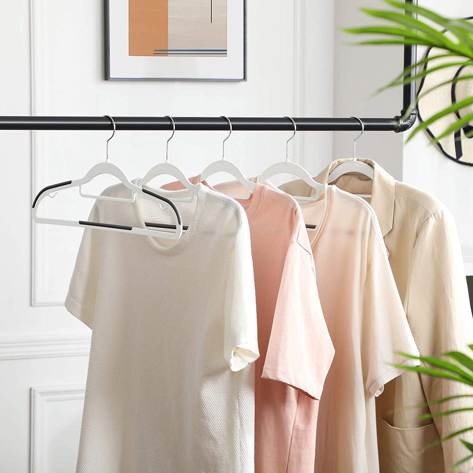 Pack of 50 Heavy Duty Plastic Coat Hangers - White and Dark Grey - Non-Slip Design with 360° Swivel Hook
