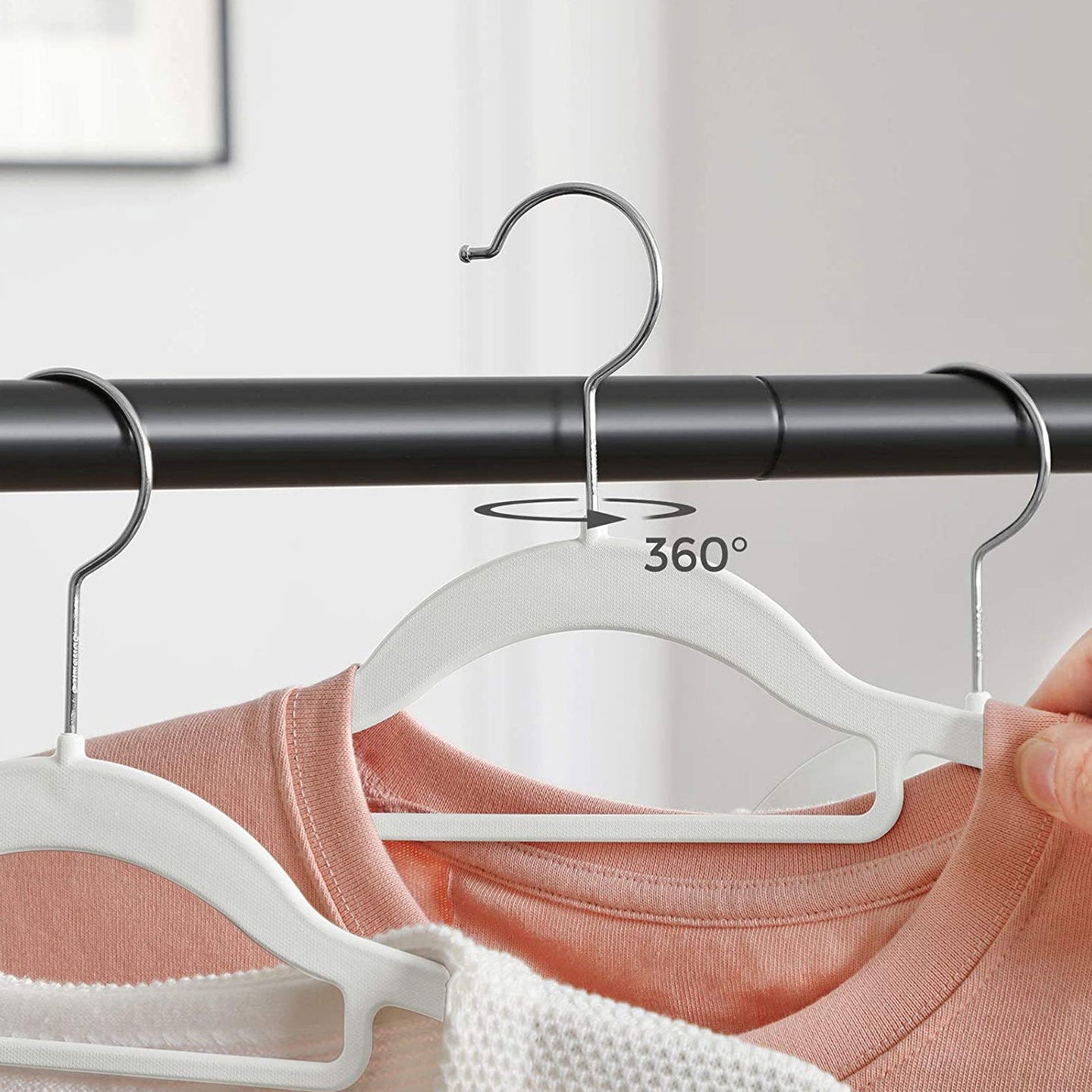 Pack of 50 Heavy Duty Plastic Coat Hangers - White and Dark Grey - Non-Slip Design with 360° Swivel Hook