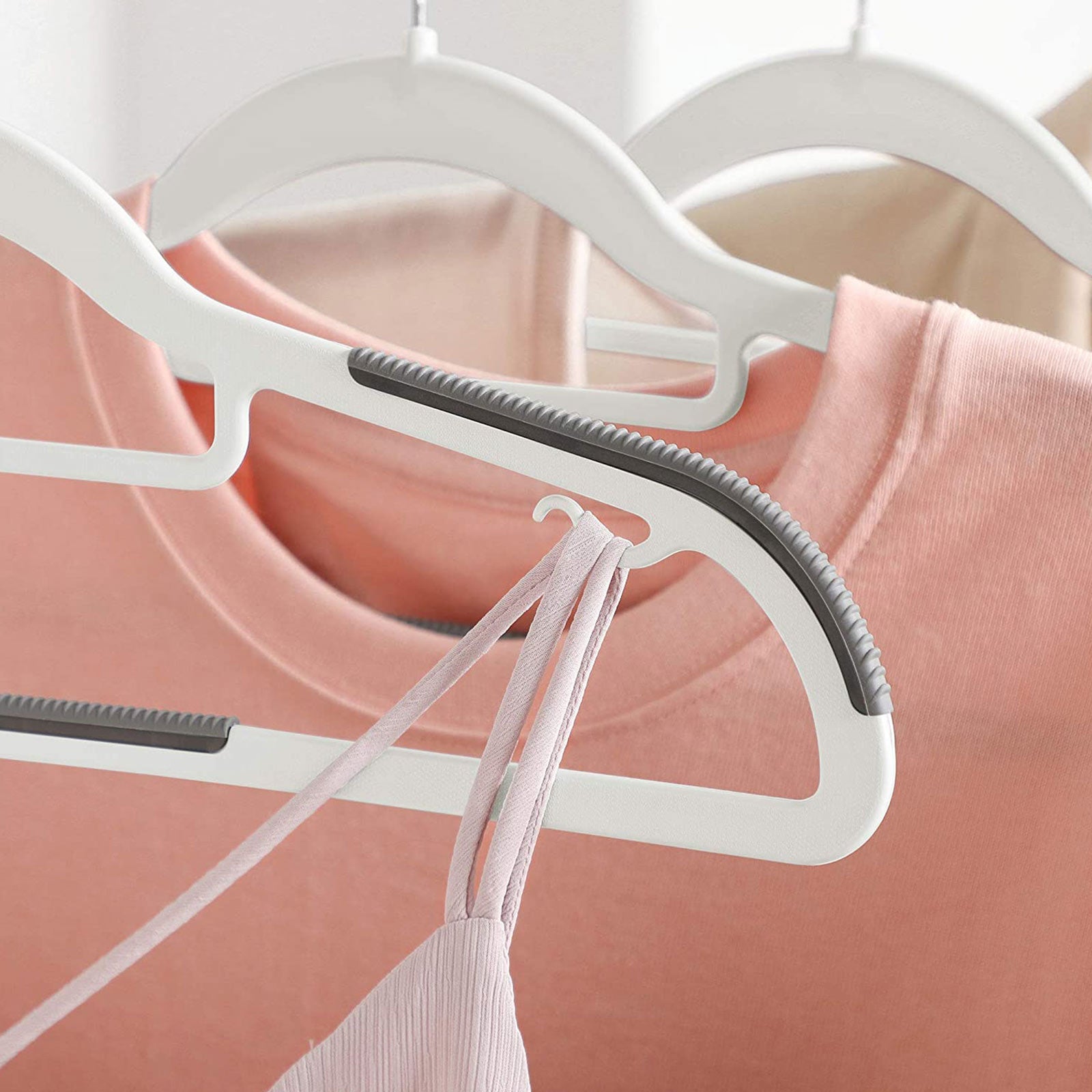 Pack of 50 Heavy Duty Plastic Coat Hangers - White and Dark Grey - Non-Slip Design with 360° Swivel Hook