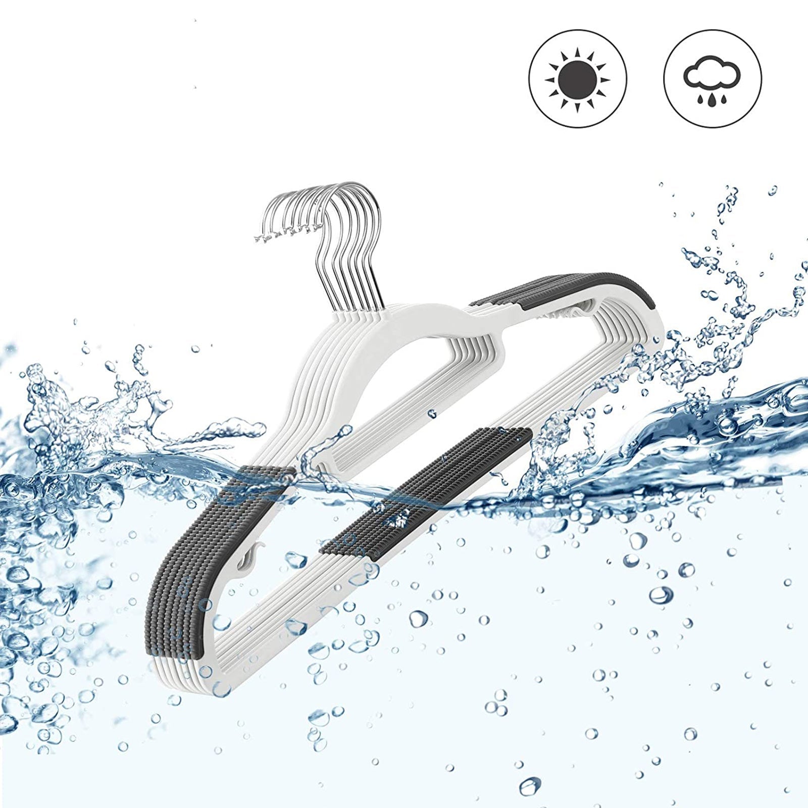 Pack of 50 Heavy Duty Plastic Coat Hangers - White and Dark Grey - Non-Slip Design with 360° Swivel Hook