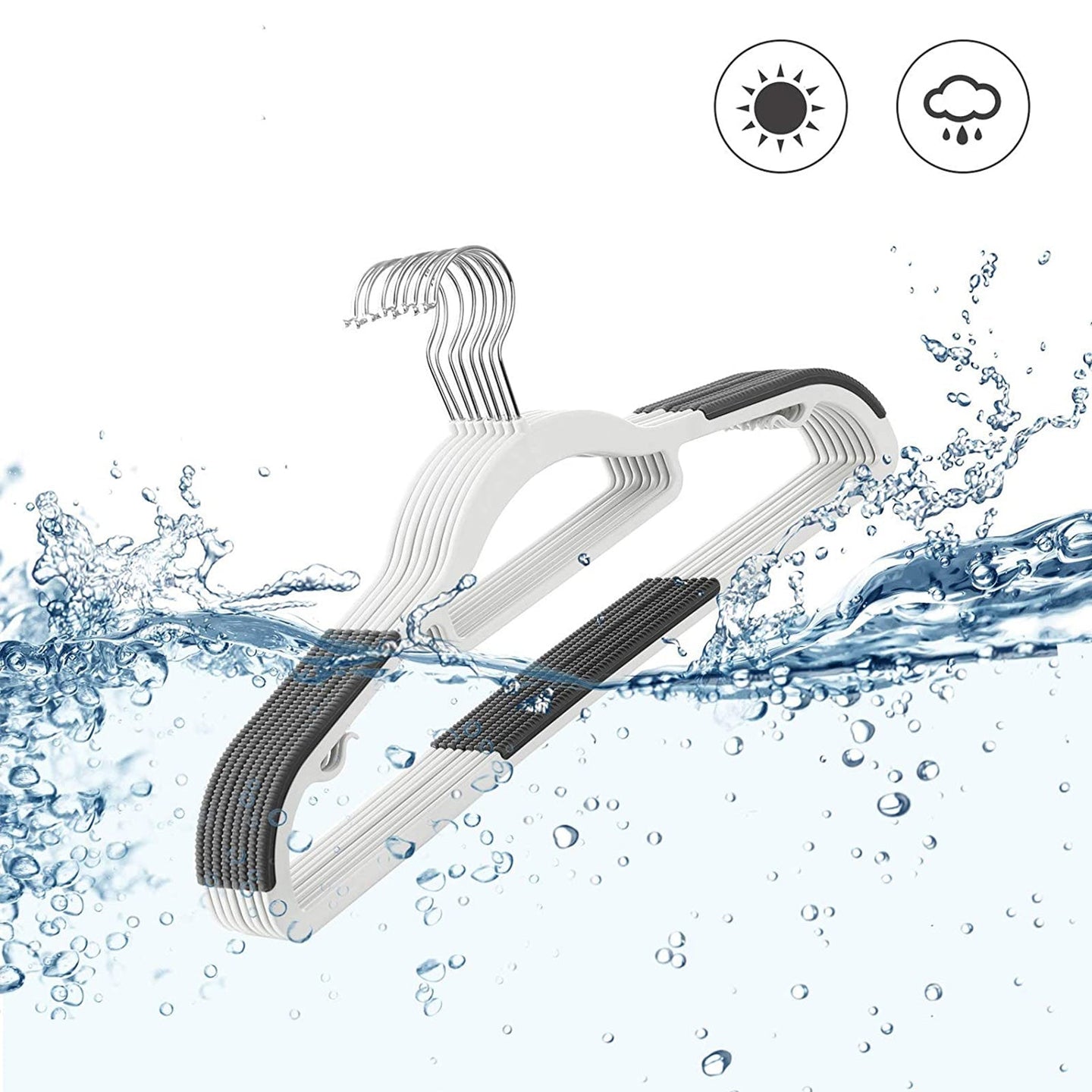Pack of 50 Heavy Duty Plastic Coat Hangers - White and Dark Grey - Non-Slip Design with 360° Swivel Hook