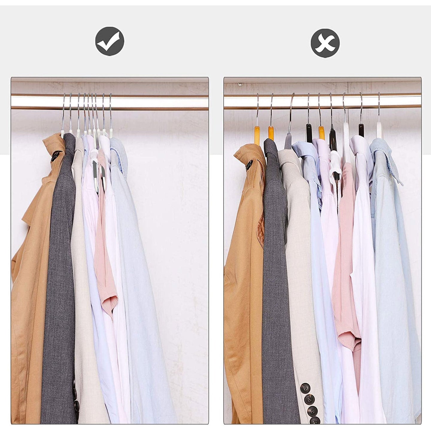 Pack of 50 Heavy Duty Plastic Coat Hangers - White and Dark Grey - Non-Slip Design with 360° Swivel Hook