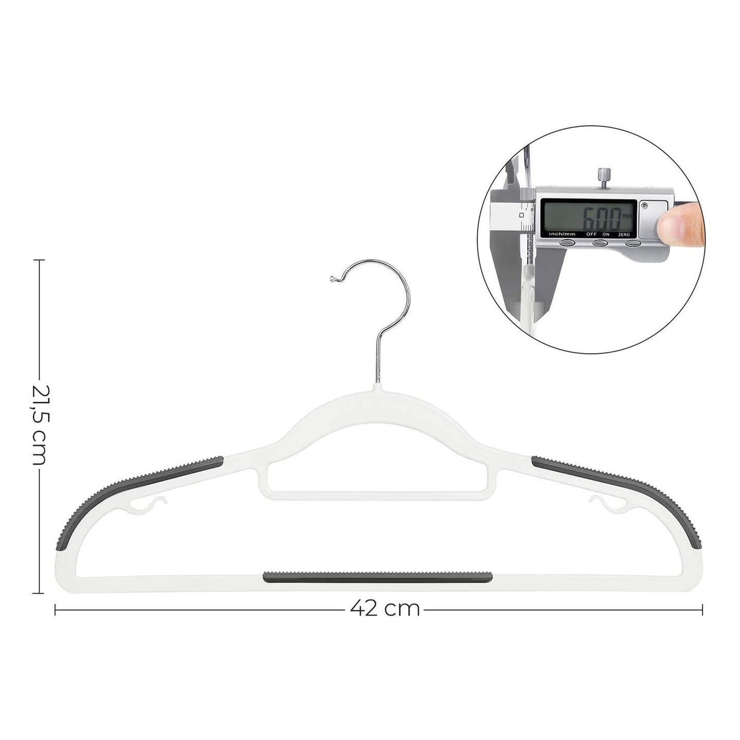 Pack of 50 Heavy Duty Plastic Coat Hangers - White and Dark Grey - Non-Slip Design with 360° Swivel Hook