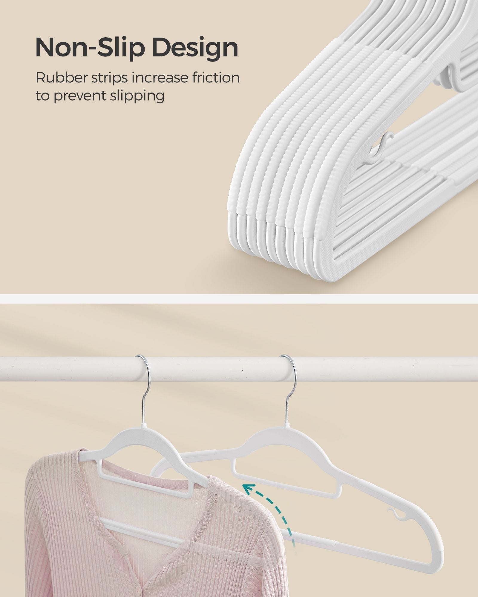 Pack of 50 Heavy Duty Plastic Hangers - White - Non-Slip Design