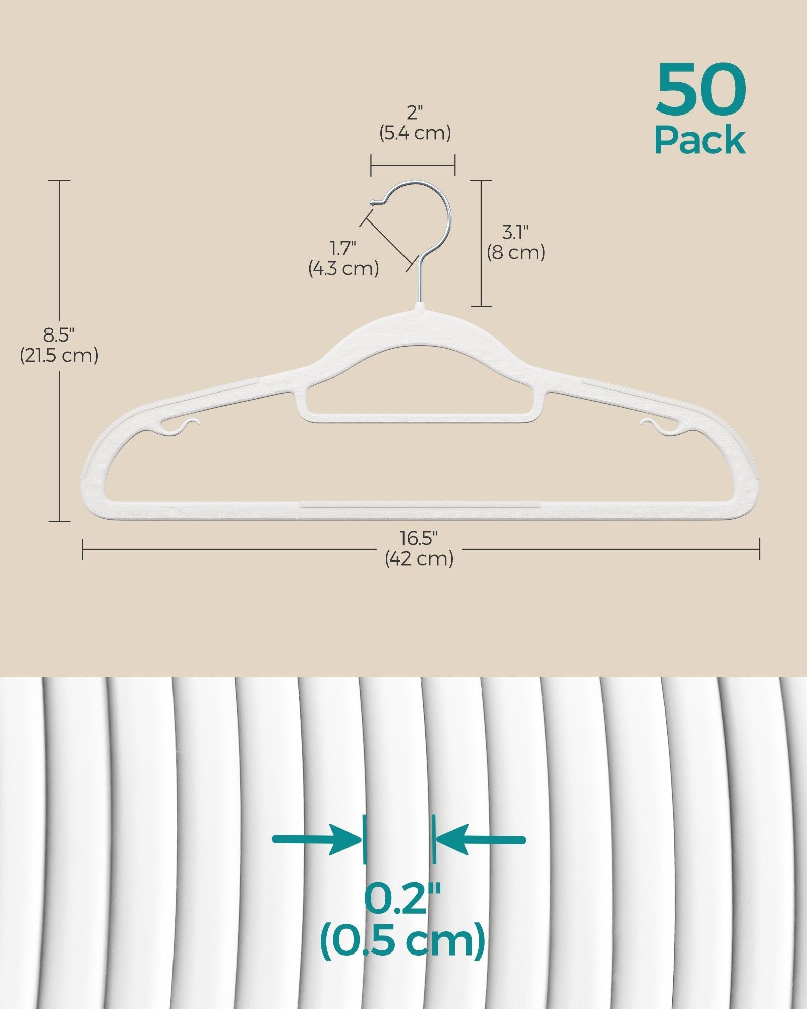 Pack of 50 Heavy Duty Plastic Hangers - White - Non-Slip Design