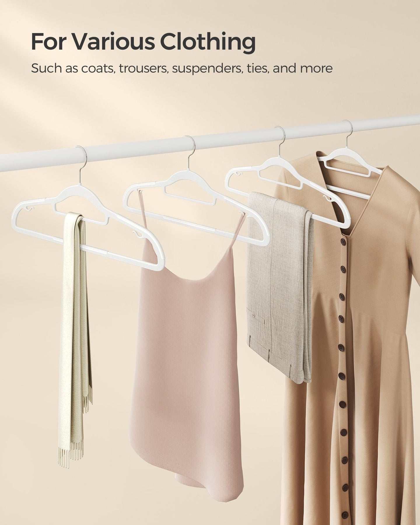 Pack of 50 Heavy Duty Plastic Hangers - White - Non-Slip Design