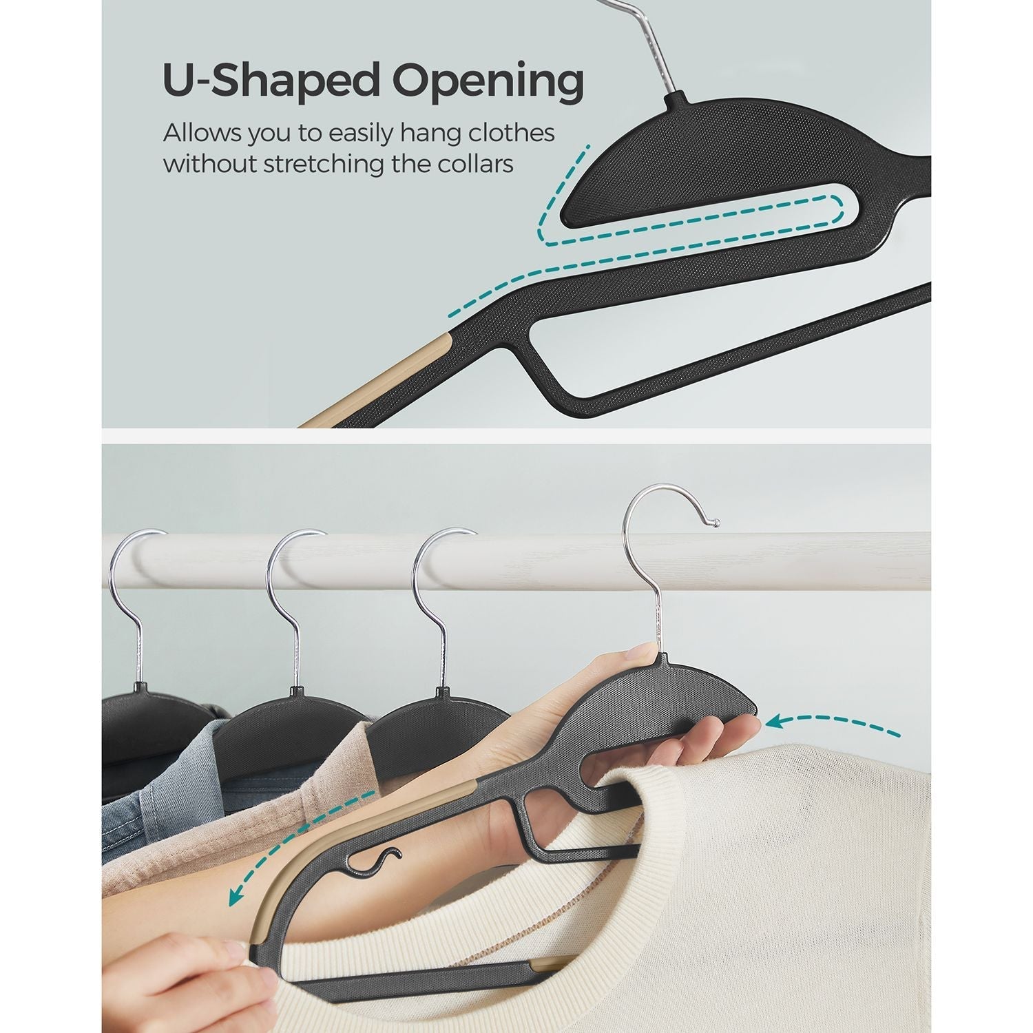 Set of 20 Plastic Hangers - Plastic - Black and Brown - Thin Space Saving with 360° Rotating Hook