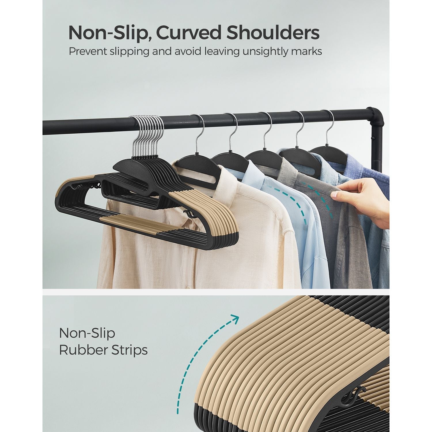 Set of 20 Plastic Hangers - Plastic - Black and Brown - Thin Space Saving with 360° Rotating Hook