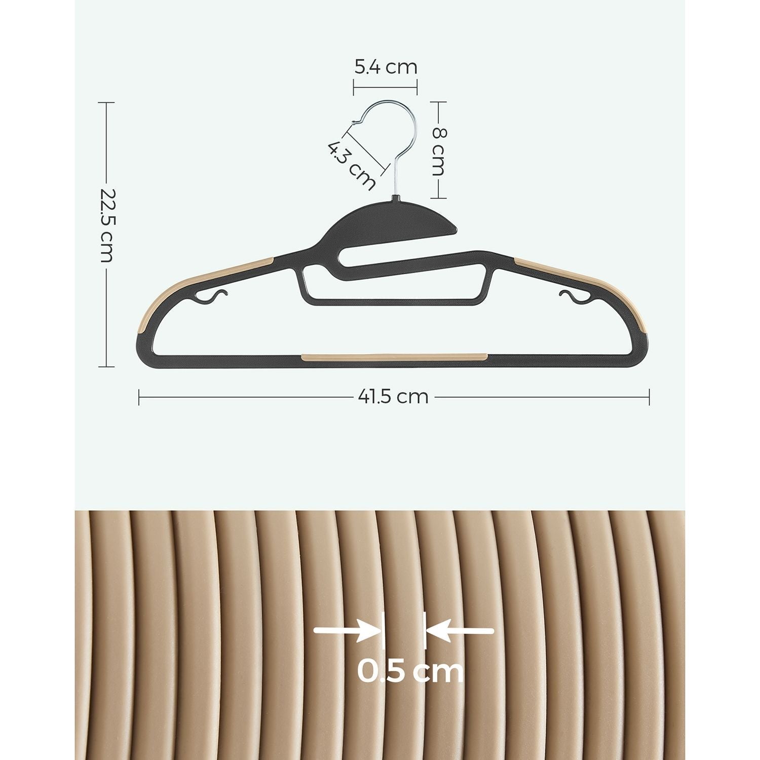 Set of 20 Plastic Hangers - Plastic - Black and Brown - Thin Space Saving with 360° Rotating Hook