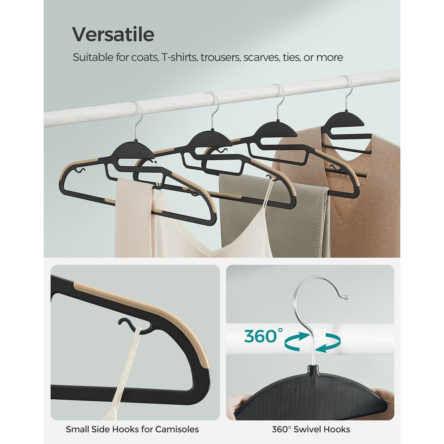 Set of 20 Plastic Hangers - Plastic - Black and Brown - Thin Space Saving with 360° Rotating Hook